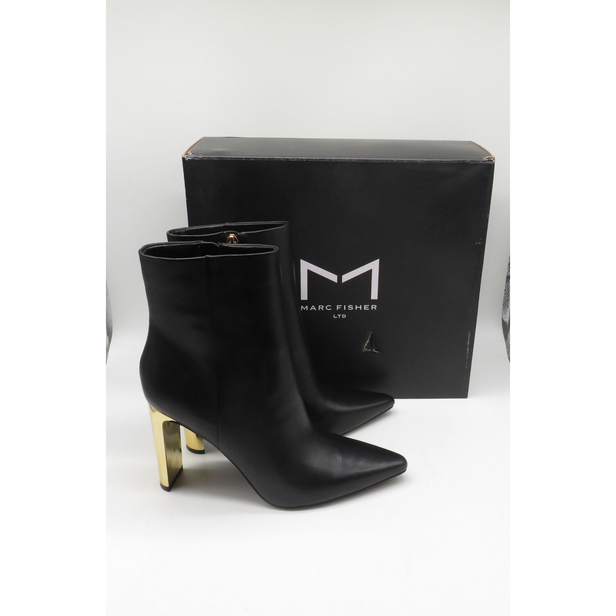 Other Marc Fisher Talyna3 Black Leather Ankle Booties Gold Block H Size US 10 / IT 40 - 1 Thumbnail