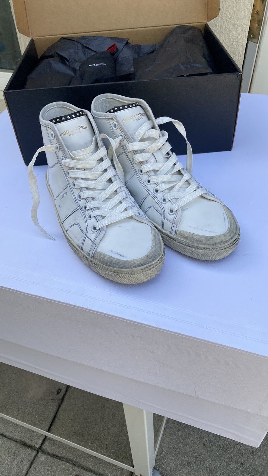 靴 saint laurent paris SL/37M Saint Lauren Paris SL 37 Studded Low Leather White - Etsy