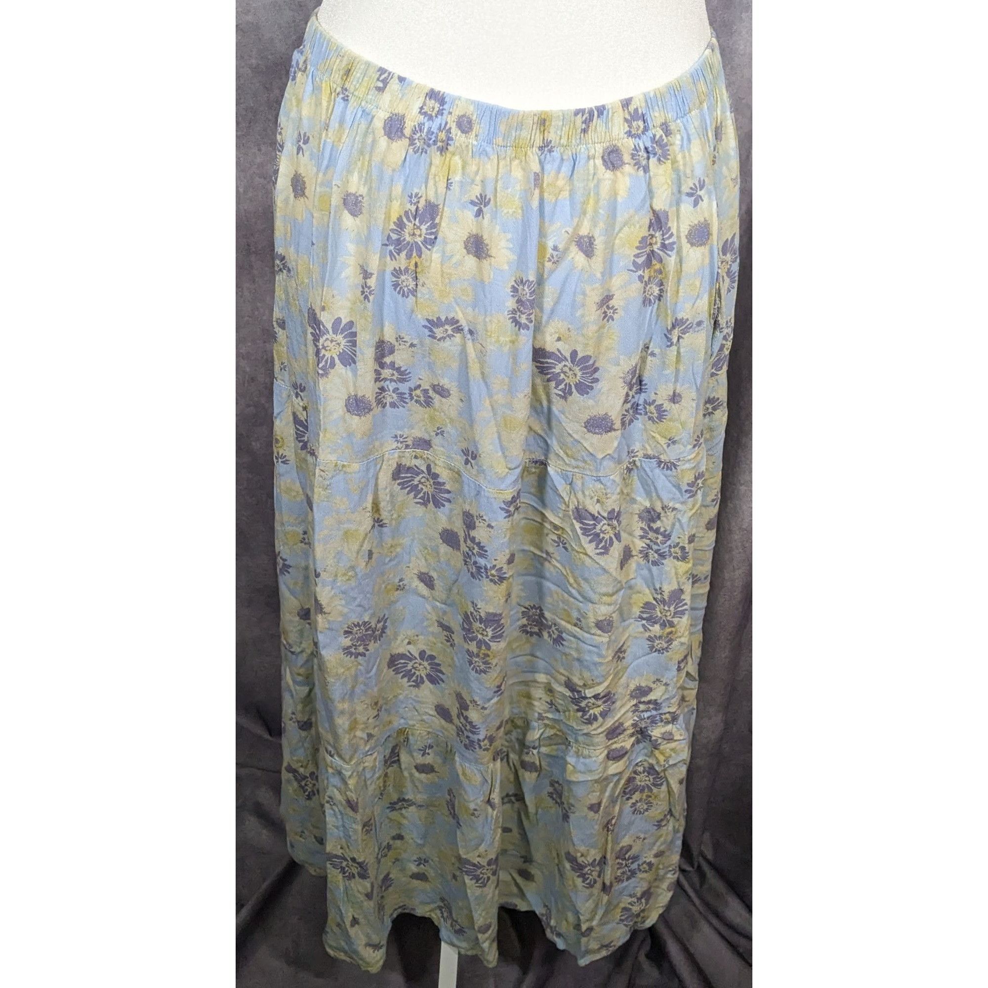 Other Rewind Floral Cottagecore Blue And Yellow Maxi Skirt Size 31" - 5 Thumbnail
