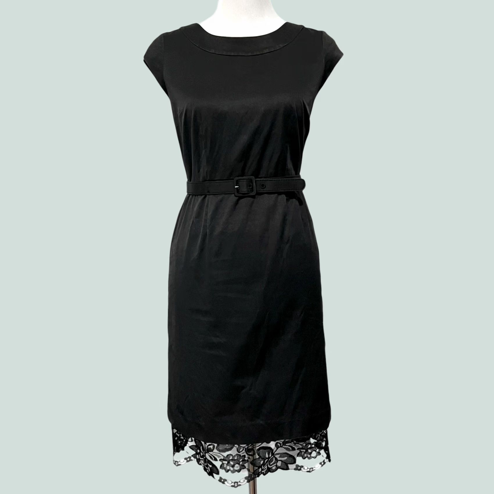 Merona Merona Collection Y2K Dress Black Pencil Lace Hem Belted Cotton Blend Size 6 Size M / US 6-8 / IT 42-44 - 1 Thumbnail