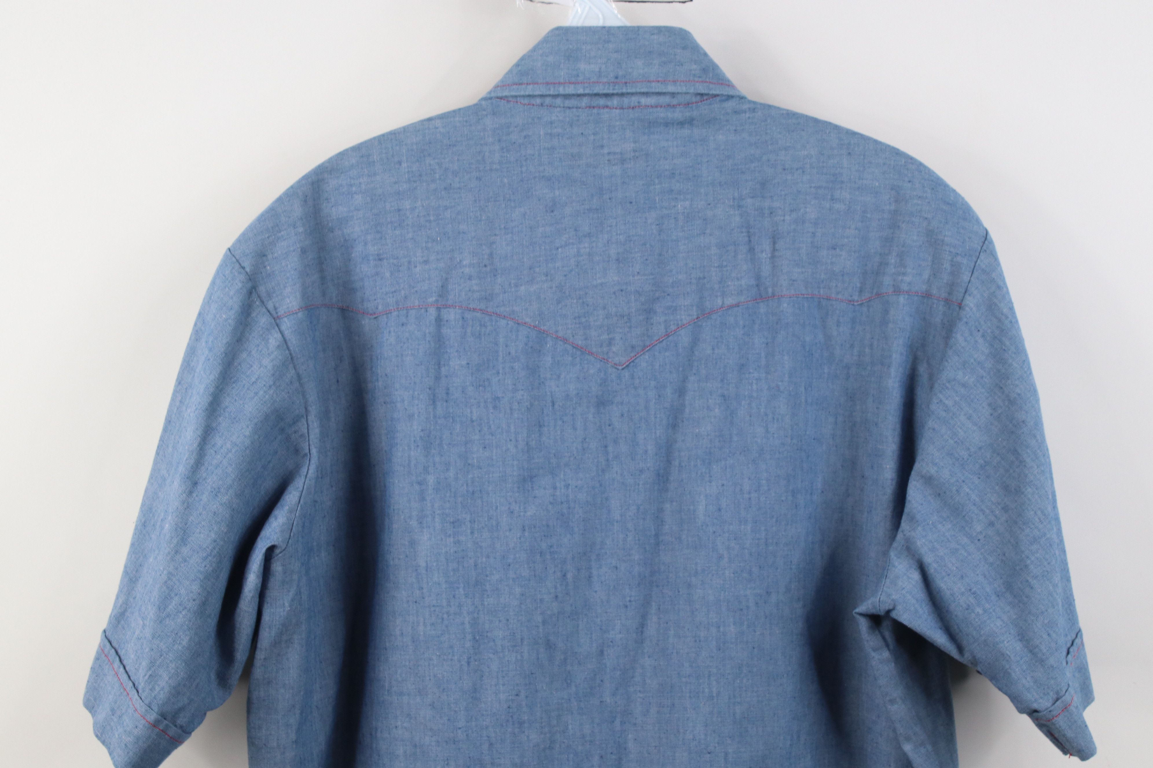 Vintage Vintage 70s Streetwear Chambray Snap Button Shirt Blue Size US L / EU 52-54 / 3 - 12 Thumbnail