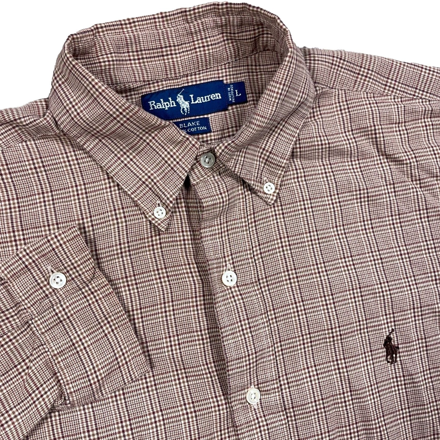 Ralph Lauren Ralph Lauren Shirt Men Large Brown Houndstooth Plaid Button Up Blake Dress A48 Size 42R - 2 Thumbnail