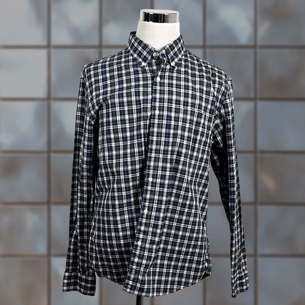 J.Crew J.CREW Shirt XL Slim Button-Front Plaid Green Blue 100s 2 Play Yarns Secret Wash Casual Mens Size US XL / EU 56 / 4 - 1 Thumbnail