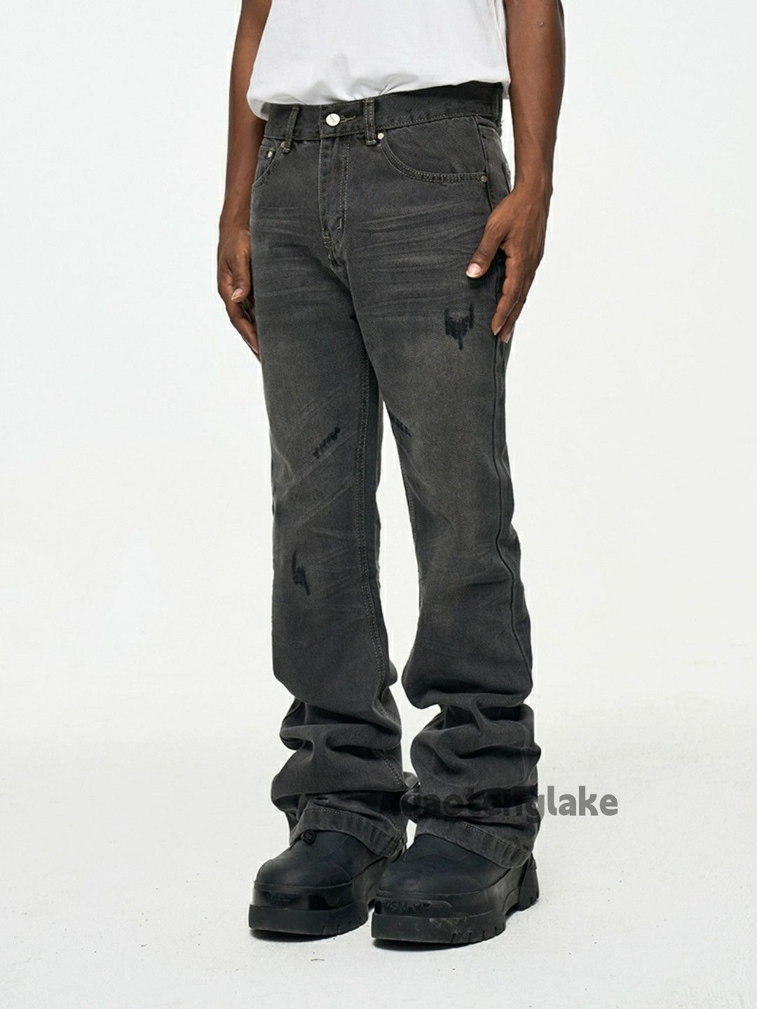 Jean × Vintage washed faded cleanfit yuppie damaged flared jeans Size US 34 / EU 50 - 1 Thumbnail