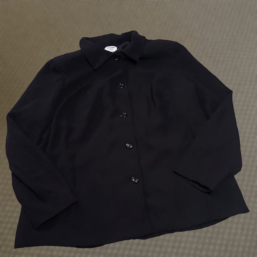 Vintage Liz Baker Button Up Blazer Shirt Womens 22W Plus Black Shoulder Pads Long Sleeve Size 3XL / US 20-22 - 1 Thumbnail