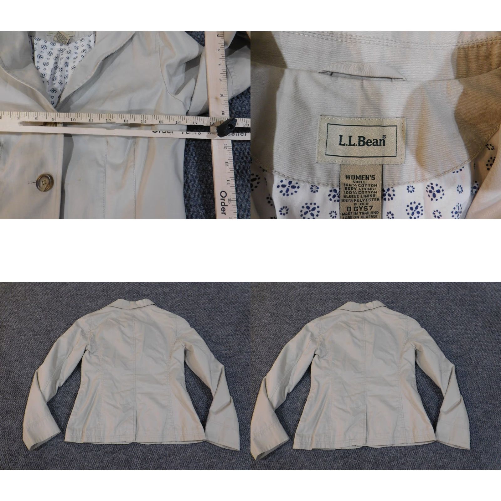 Vintage L.L. Bean Jacket Trench Coat Womens 0 Beige Lined Canvas Button Retro Classic Casual Fall Spring Womens Size XS / US 0-2 / IT 36-38 - 8 Thumbnail