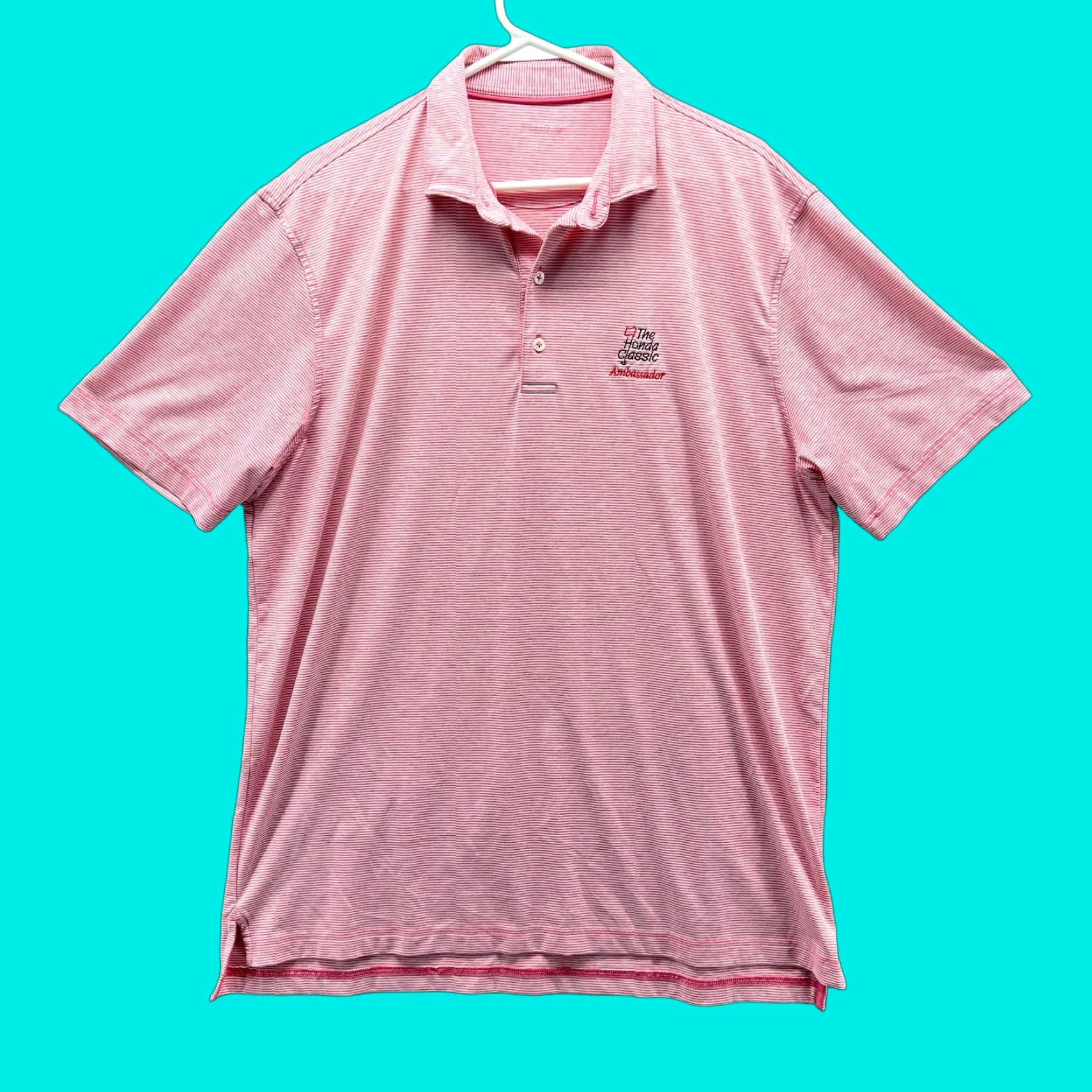 johnnie-O VINTAGE Johnnie-O Polo Shirt Men Large Pink Striped The Honda Classic Lyndon Performance Polo Shirt Mens Large Pink Striped VINTAGE Size US L / EU 52-54 / 3 - 1 Thumbnail