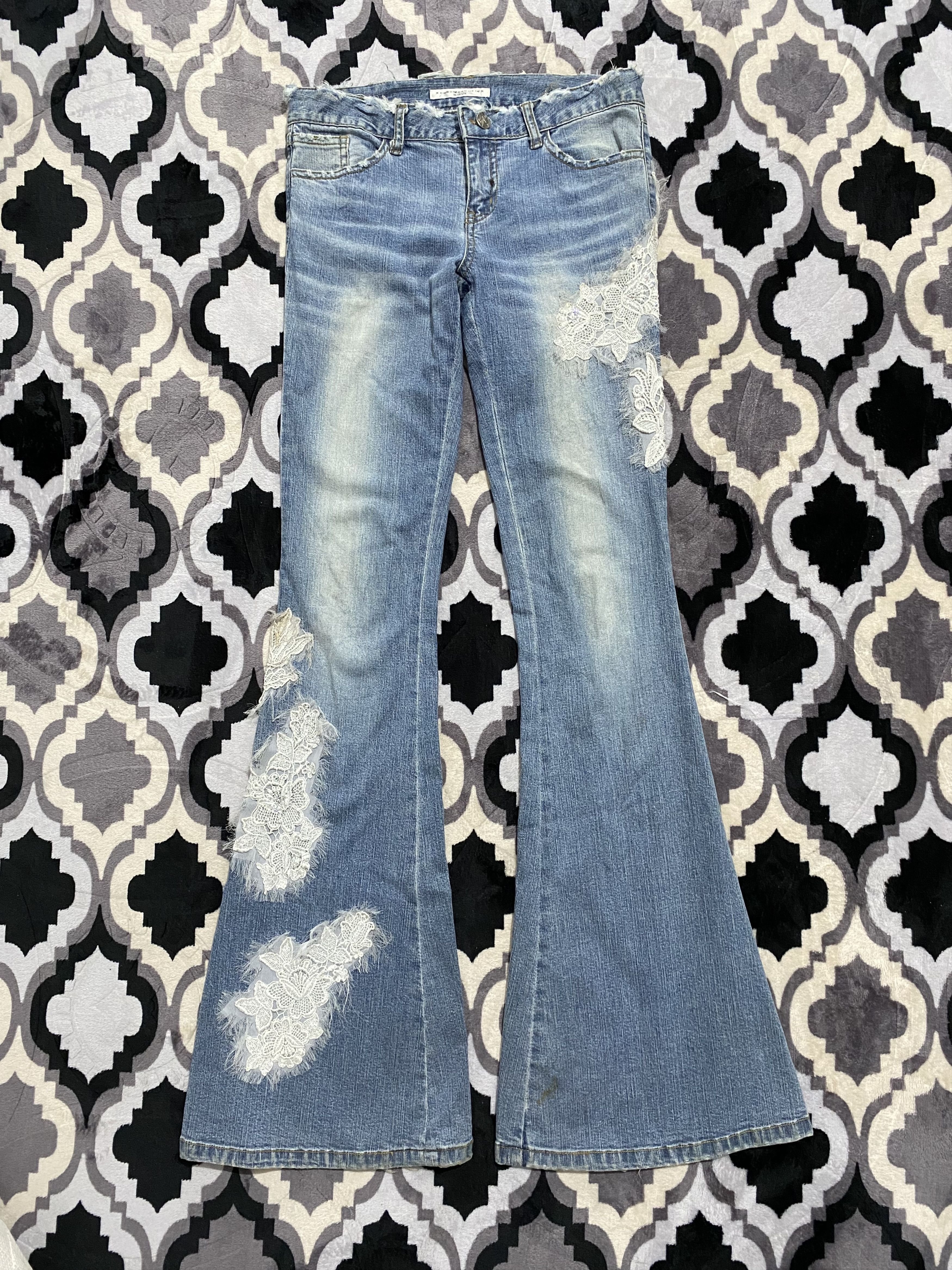 image of Distressed Denim x If Six Was Nine X Chromosome In X Distressed Patchwork Flared Lgb Style in Blue 