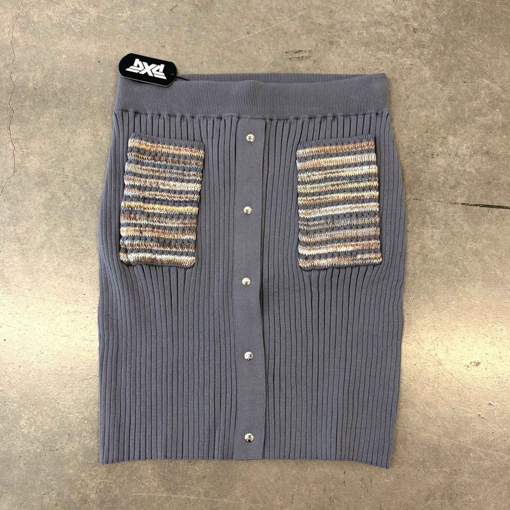Vintage VINTAGE Y2K Pxg Parsons Golf Grey Knit Contrast Stretch Button Skirt Large NWT Women Short A-Line Skirt, Mens? Size 36" / US 14 / IT 50 - 2 Thumbnail