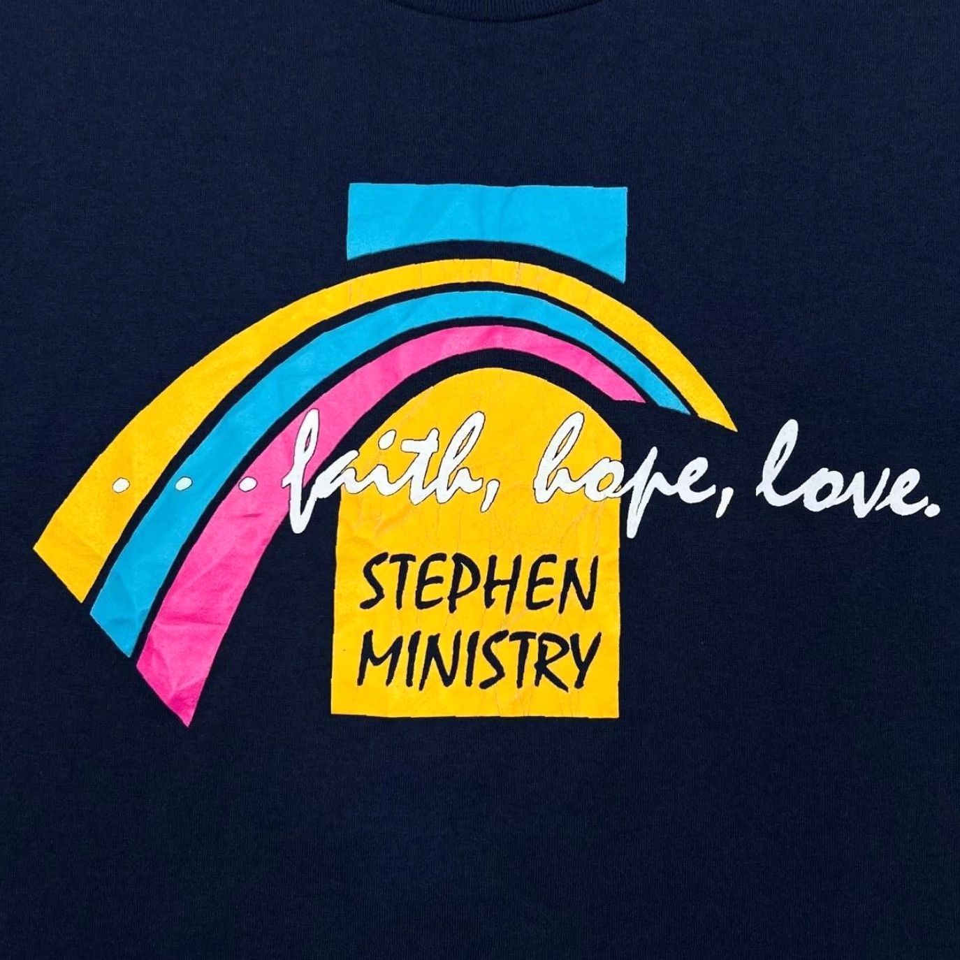 Fruit Of The Loom VINTAGE Stephen Ministry “Faith, Hope, Love” T-Shirt Mens Large Navy Blue Graphic 90s Short Sleeve Cotton Regular Size L Size US L / EU 52-54 / 3 - 3 Thumbnail