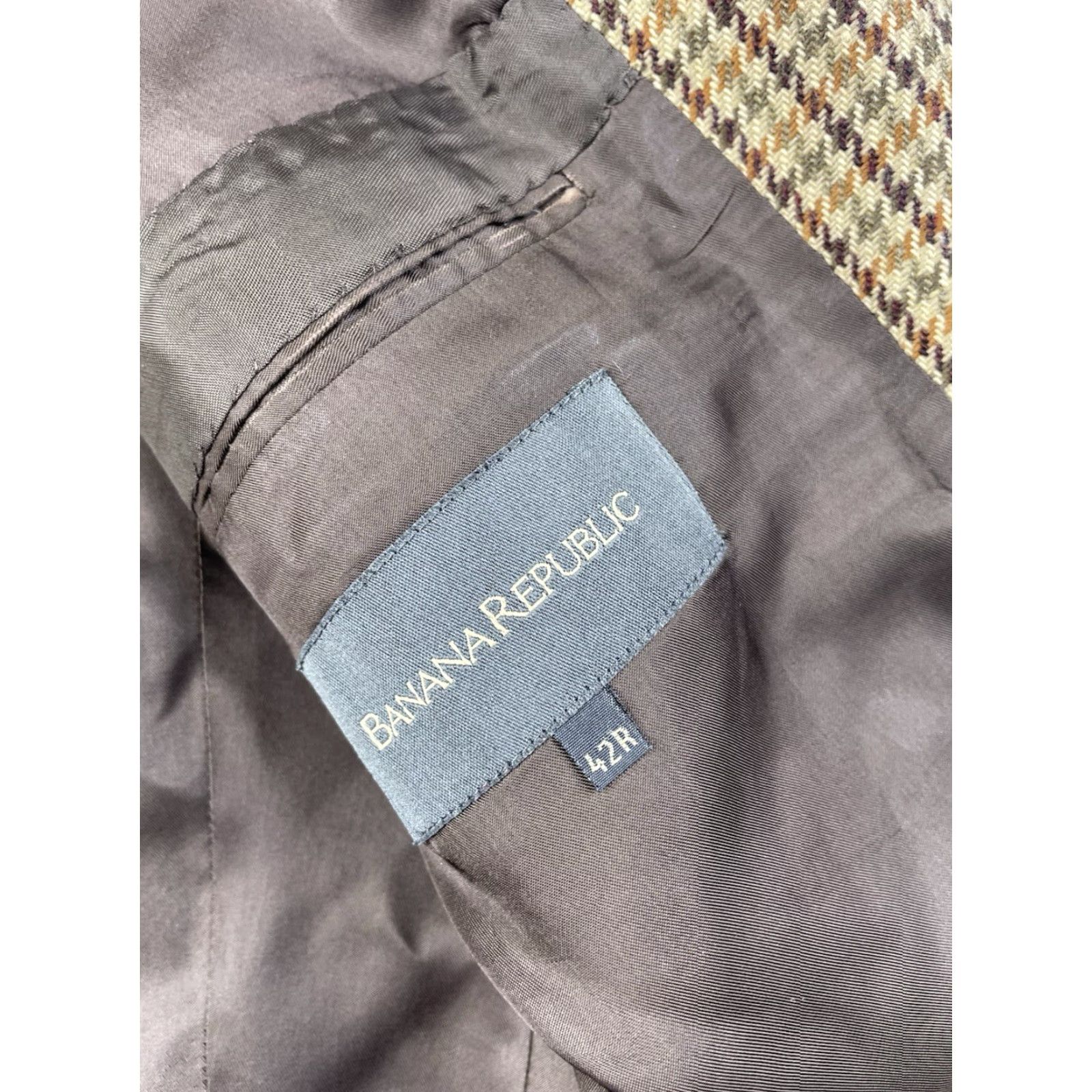Banana Republic VINTAGE Banana Republic Mens Blazer Jacket Houndstooth Wool Blend 42R Notch Lapel Single-Breasted Twill Dry Clean Only Brown Regular Mens Size 42R - 4 Thumbnail