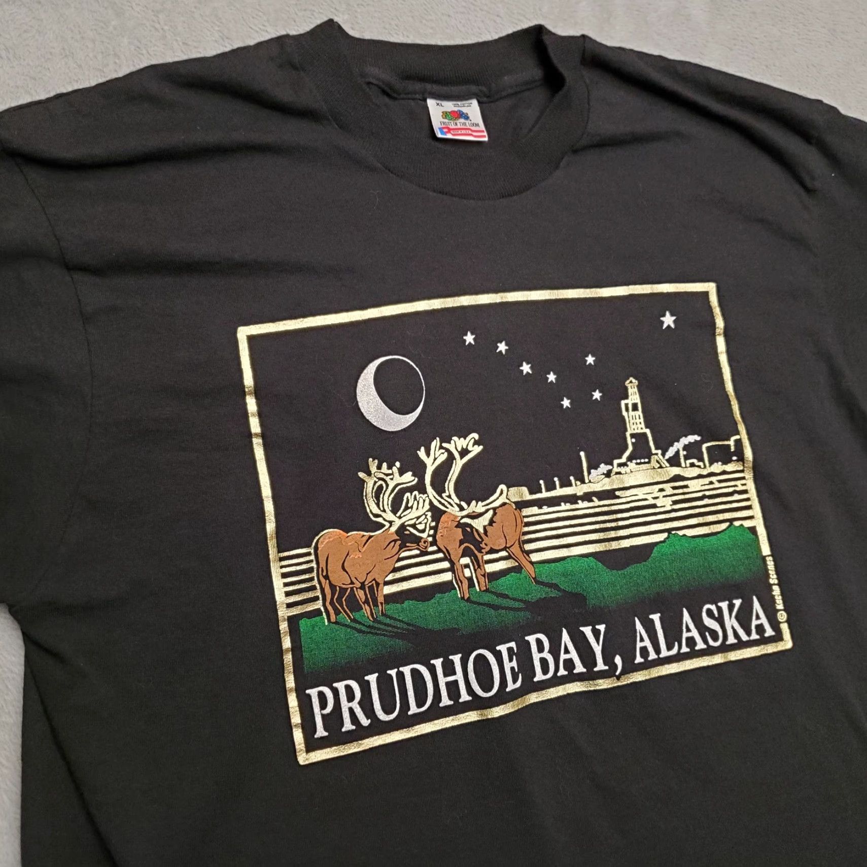 Fruit Of The Loom VINTAGE Purdhoe Bay Alaska Shirt Mens XL Black Caribou Made In USA Oil Shirt Mens XL Black Caribou USA Oil Size US XL / EU 56 / 4 - 5 Thumbnail