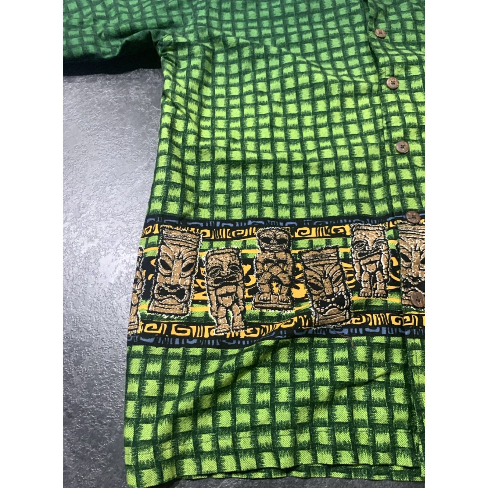 Vintage VINTAGE No Boundaries Hawaiian Shirt Mens Green Aztec Tribal Cotton Button-Up Short Sleeve Large Size US L / EU 52-54 / 3 - 4 Thumbnail