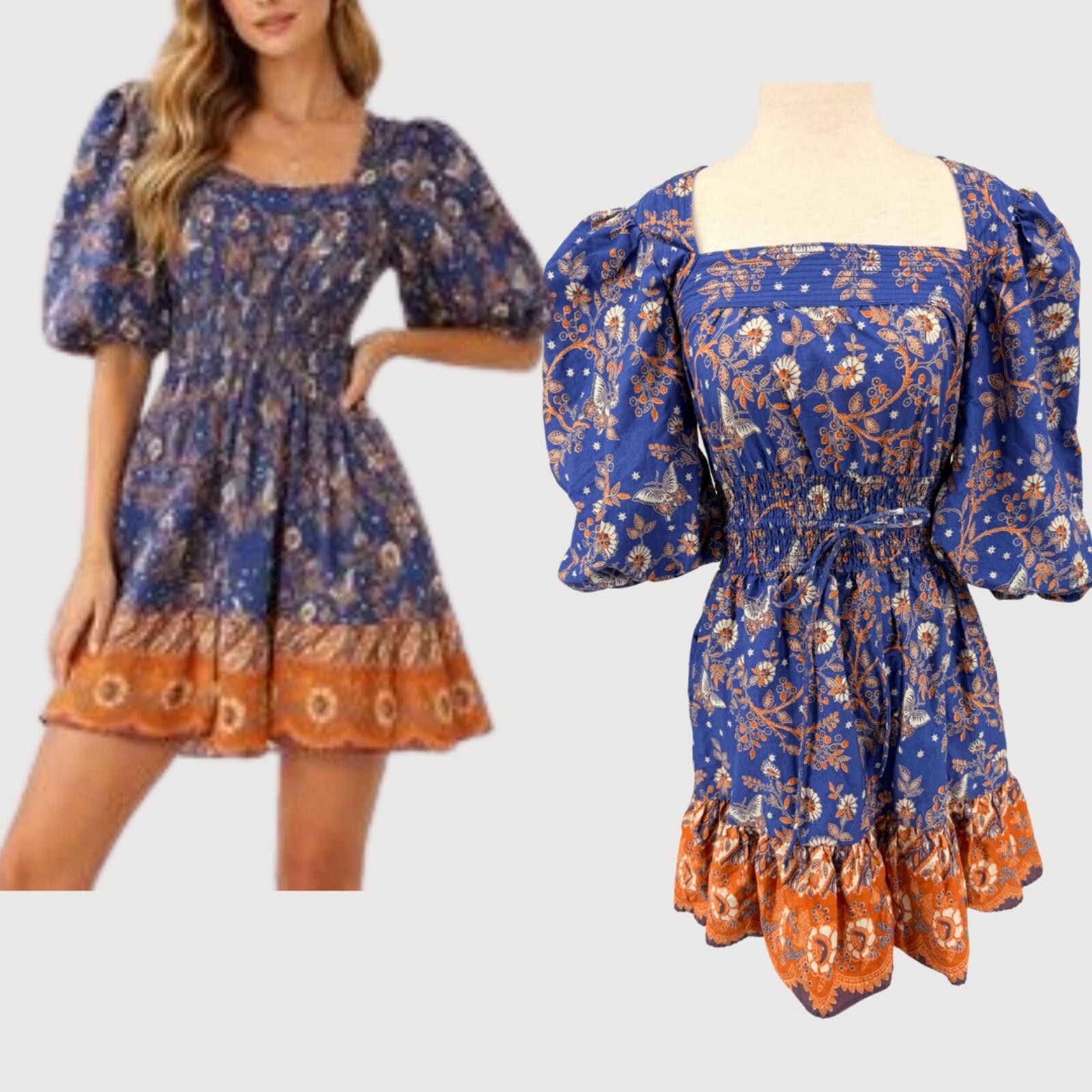 Other House of Harlow Floral Smocked Mini Dress Blue XS Size XS / US 0-2 / IT 36-38 - 1 Thumbnail