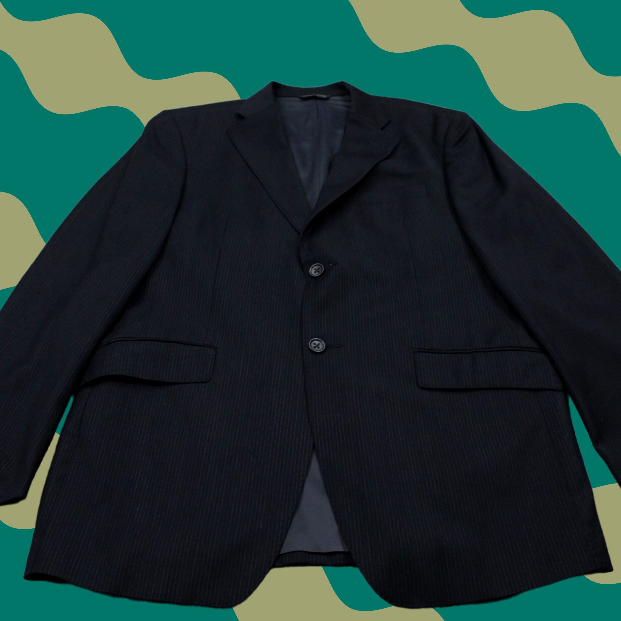 Banana Republic Banana Republic Blazer Men 42R Black Wool Pinstriped 2 Button Single-Breasted Jacket Coat Regular Vintage? (No) Size 42R - 1 Thumbnail