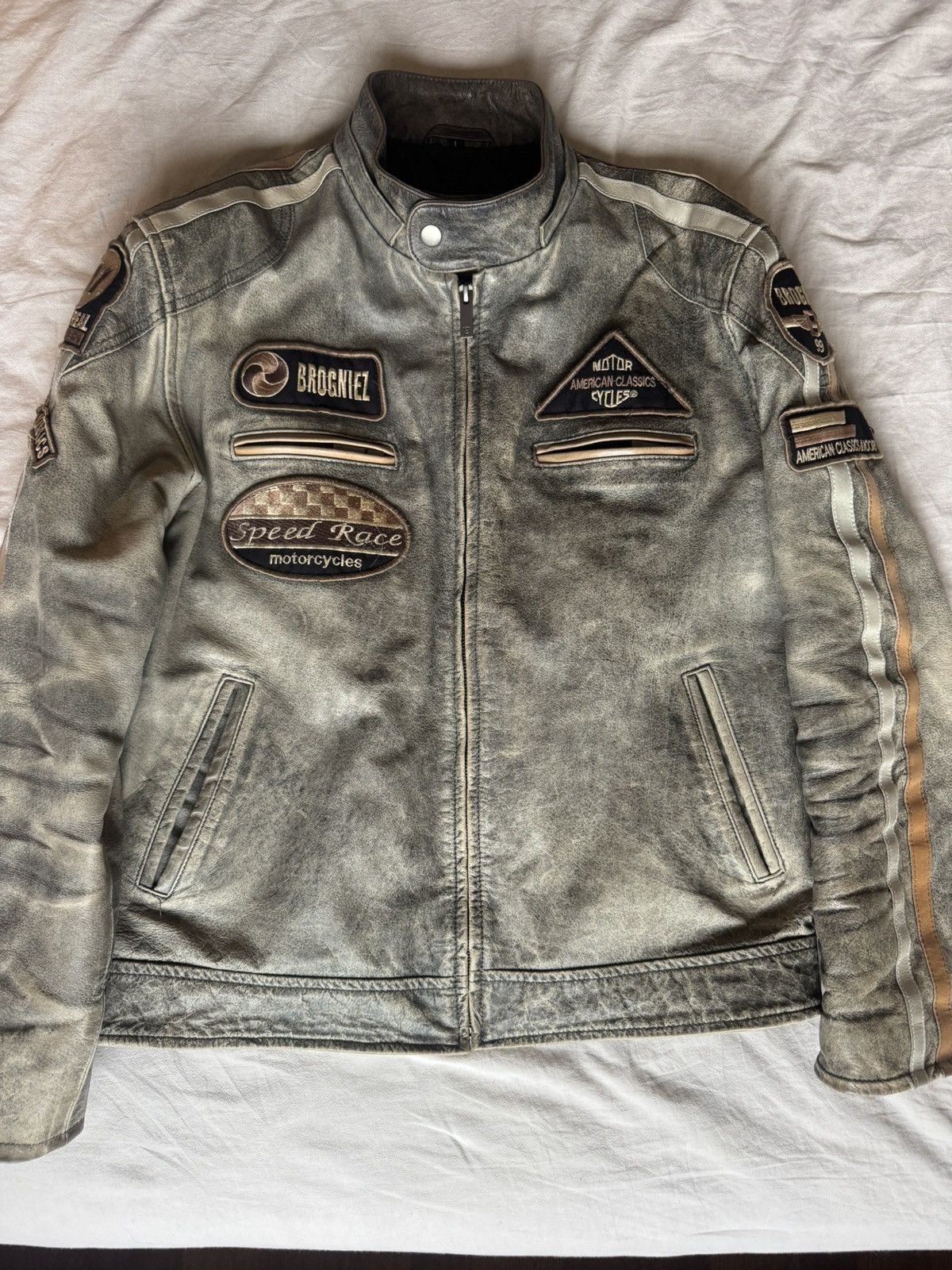 Vintage Racer leather jacket military size M american army Size US M / EU 48-50 / 2 - 1 Thumbnail