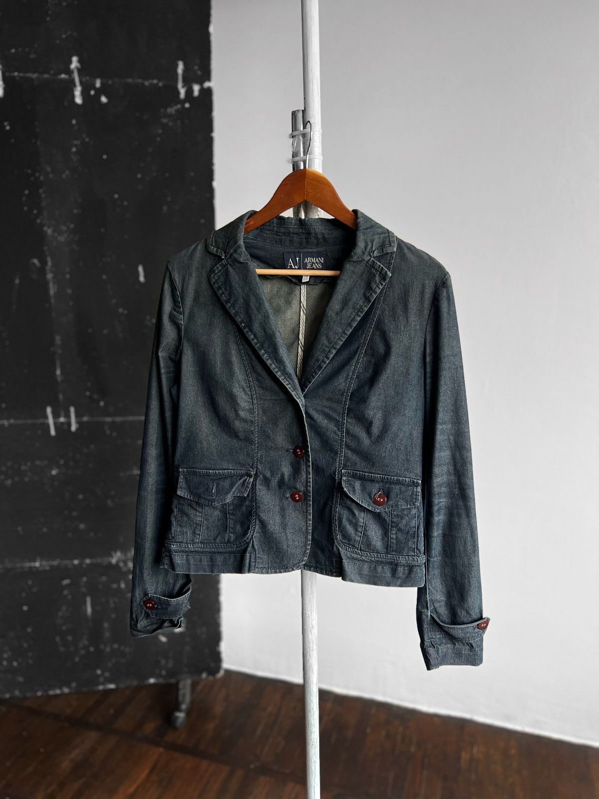 Armani Jeans Womens Blue Indigo Denim Blazer Jacket