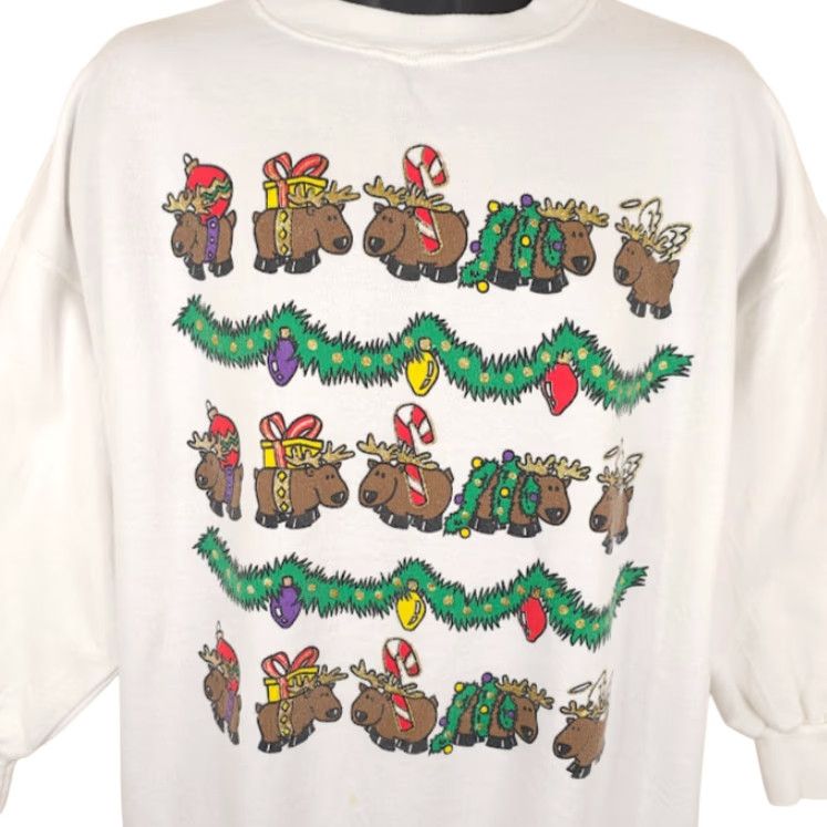 Vintage VINTAGE Christmas Sweatshirt Mens Size XL White 80s 90s Reindeer Tinsel Size US XL / EU 56 / 4 - 2 Thumbnail