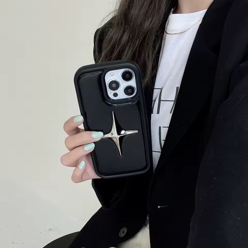 Other Punk PU Leather Metal Star Black Iphone 16 Pro Case Size ONE SIZE - 3 Thumbnail