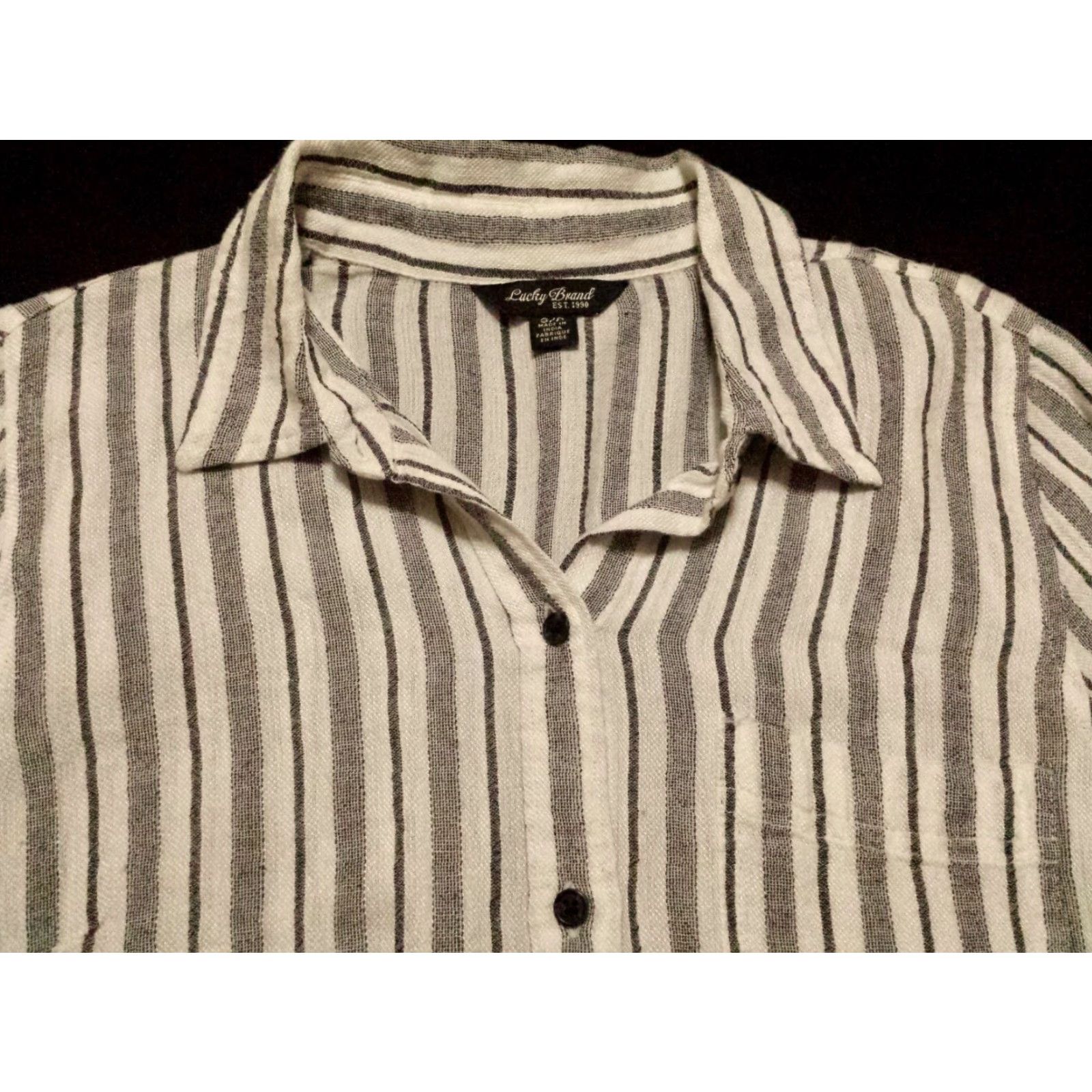 Lucky Brand Lucky Brand Shirt Womens Small Gray Striped Long Sleeve Button-Front Collared Cotton Viscose 44% Cotton 56% Viscose Casual Size S / US 4 / IT 40 - 2 Thumbnail