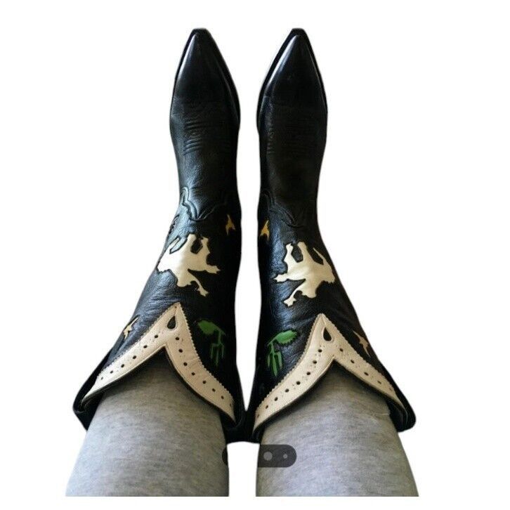 Larry Mahan Larry Mahan Rodeo Black White Red Cowgirl Cowboy Boots Size US 7 / IT 37 - 5 Thumbnail