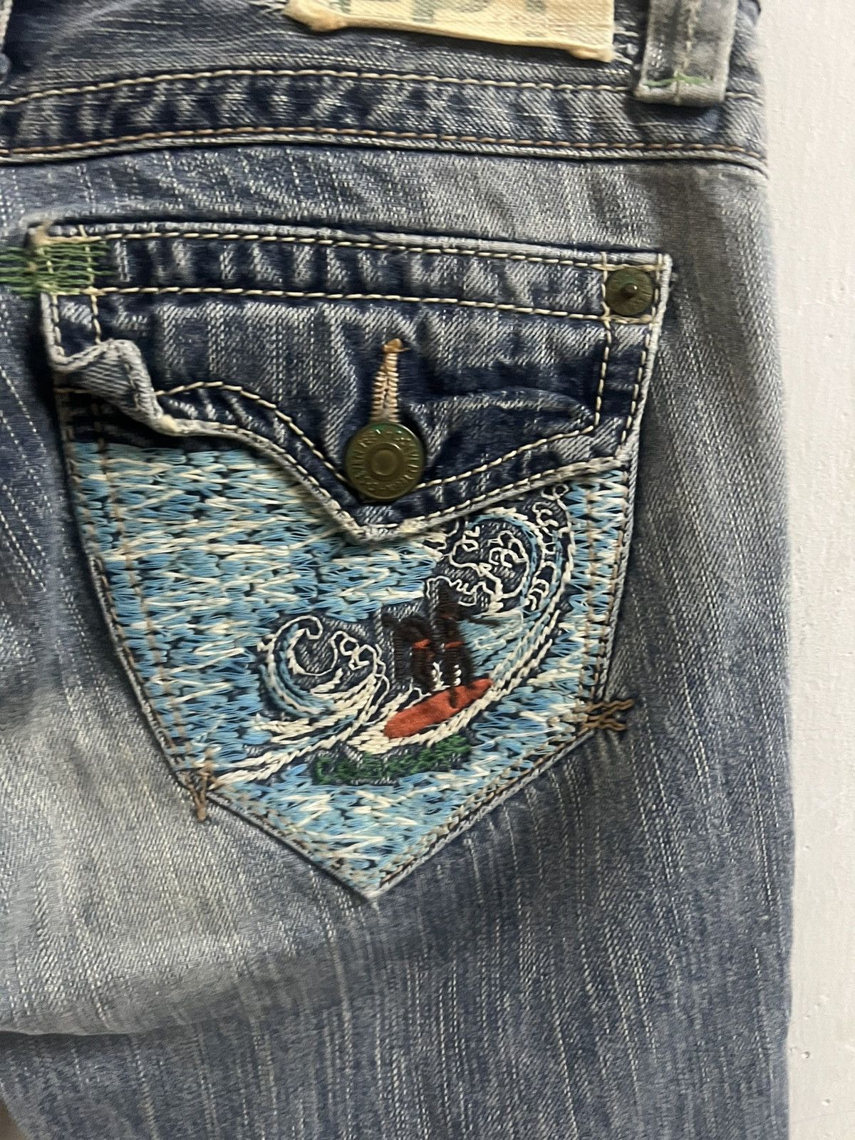 Designer × Japanese Brand FLARED LOW RISE SEVEN TEEN DISTRESSED DENIM PANT Size US 29 - 10 Thumbnail