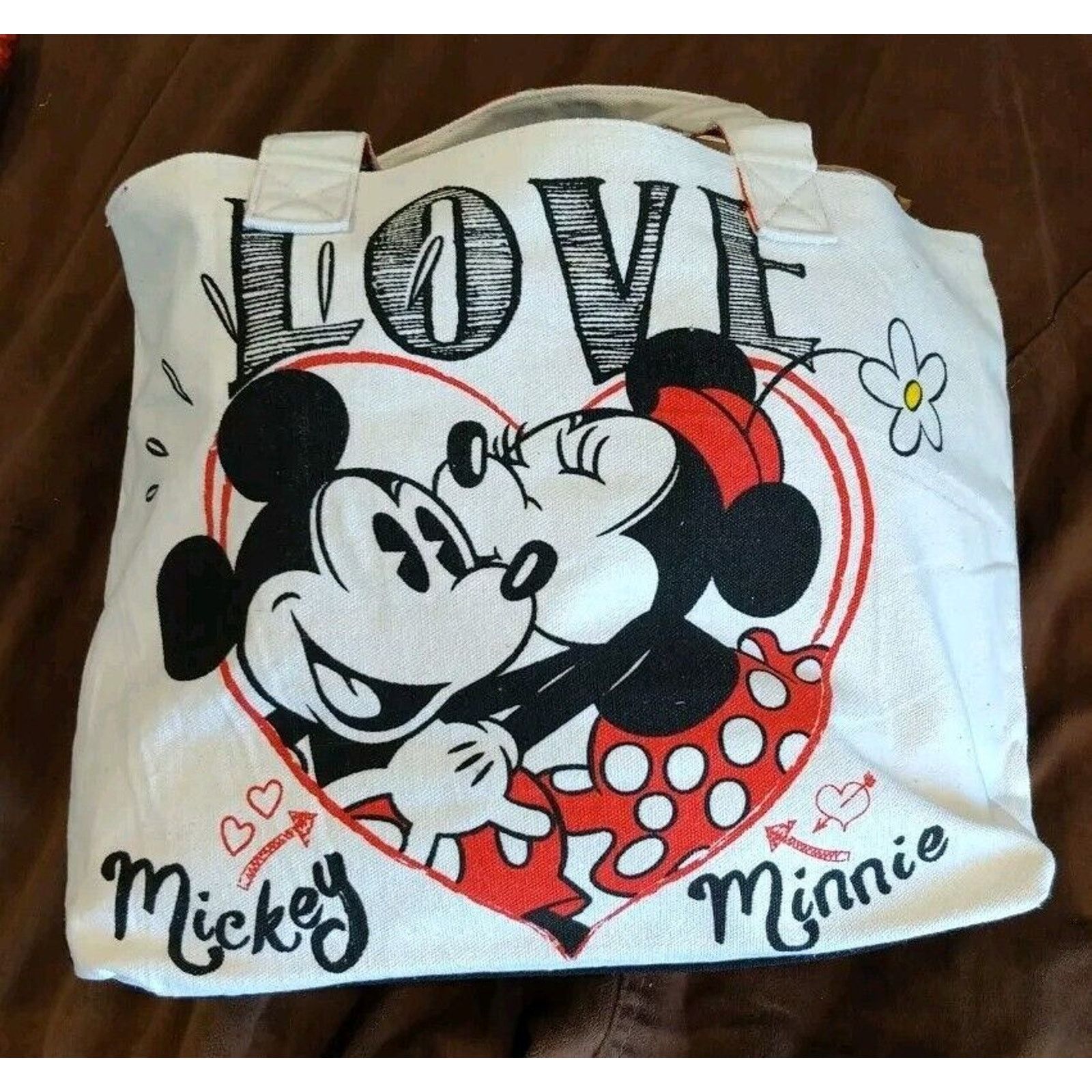 Disney NWT !! Disney's Mickey & Minnie Mouse ''Love'' Canvas Tote Size ONE SIZE - 2 Thumbnail