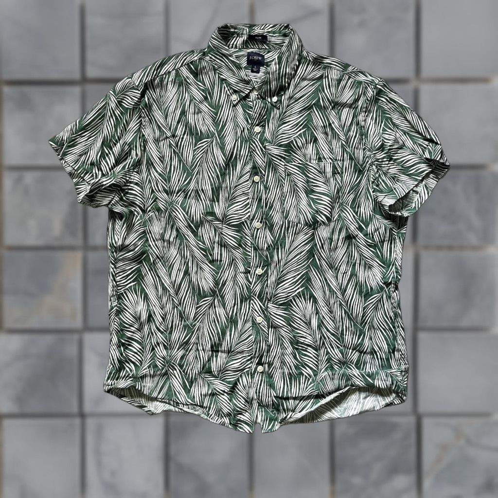 J.Crew J.CREW Linen Shirt Green Mens Button-Up Slim Fit Short Sleeve Large Spring Summer Casual Workwear Size US L / EU 52-54 / 3 - 1 Thumbnail