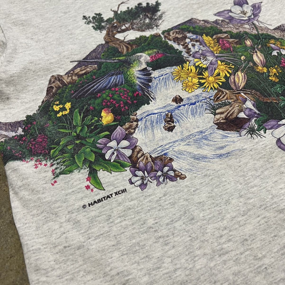Habitat Vintage 90s Nature T shirt AOP Wrap Around Bird Flower USA Size US XL / EU 56 / 4 - 6 Thumbnail