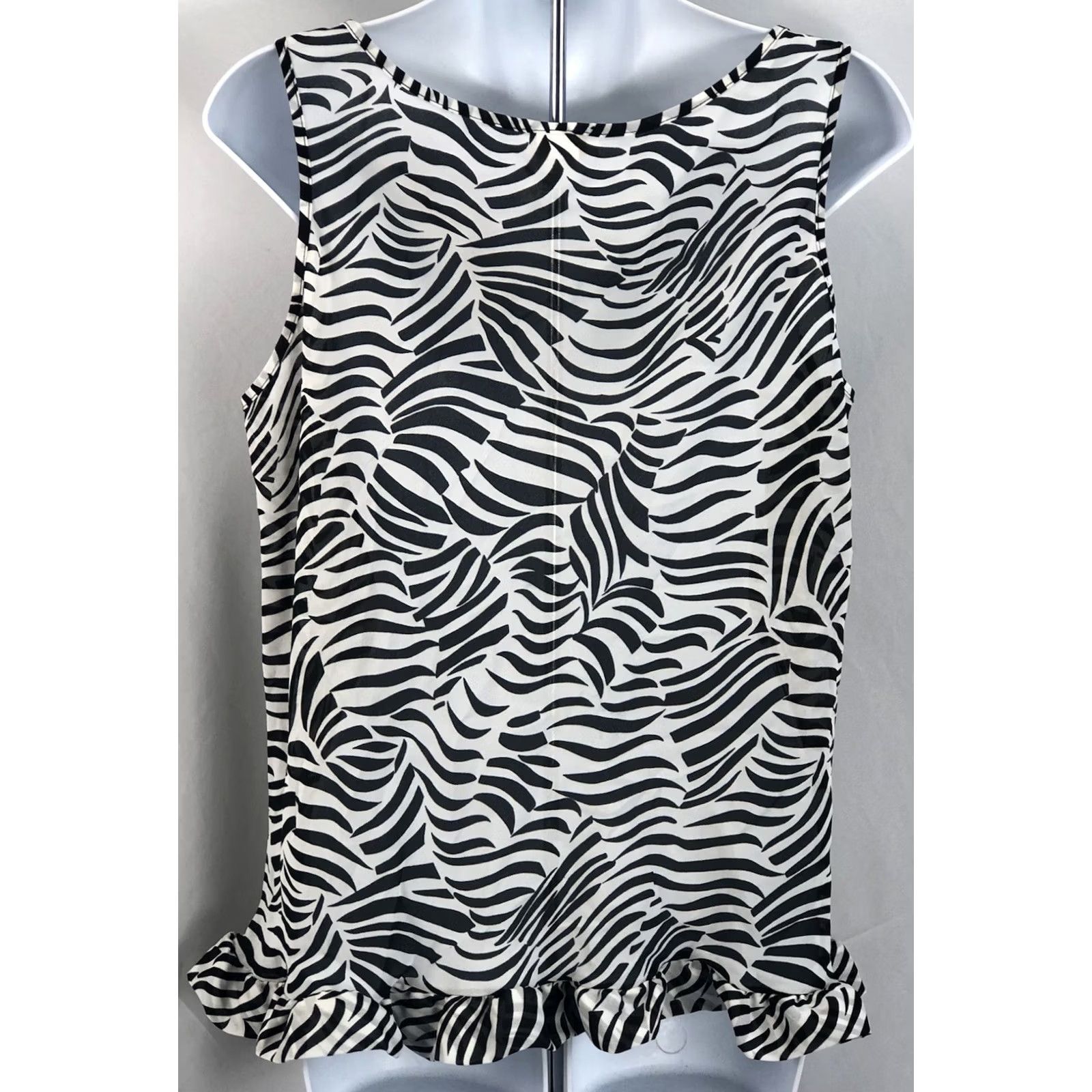 Vintage VINTAGE escapades Blouse Shirt Womens L Zebra Sleeveless Ruffles Tank 90s Y2K Glam Chic Black White Sheer Chiffon Polyester Size L / US 10 / IT 46 - 3 Thumbnail