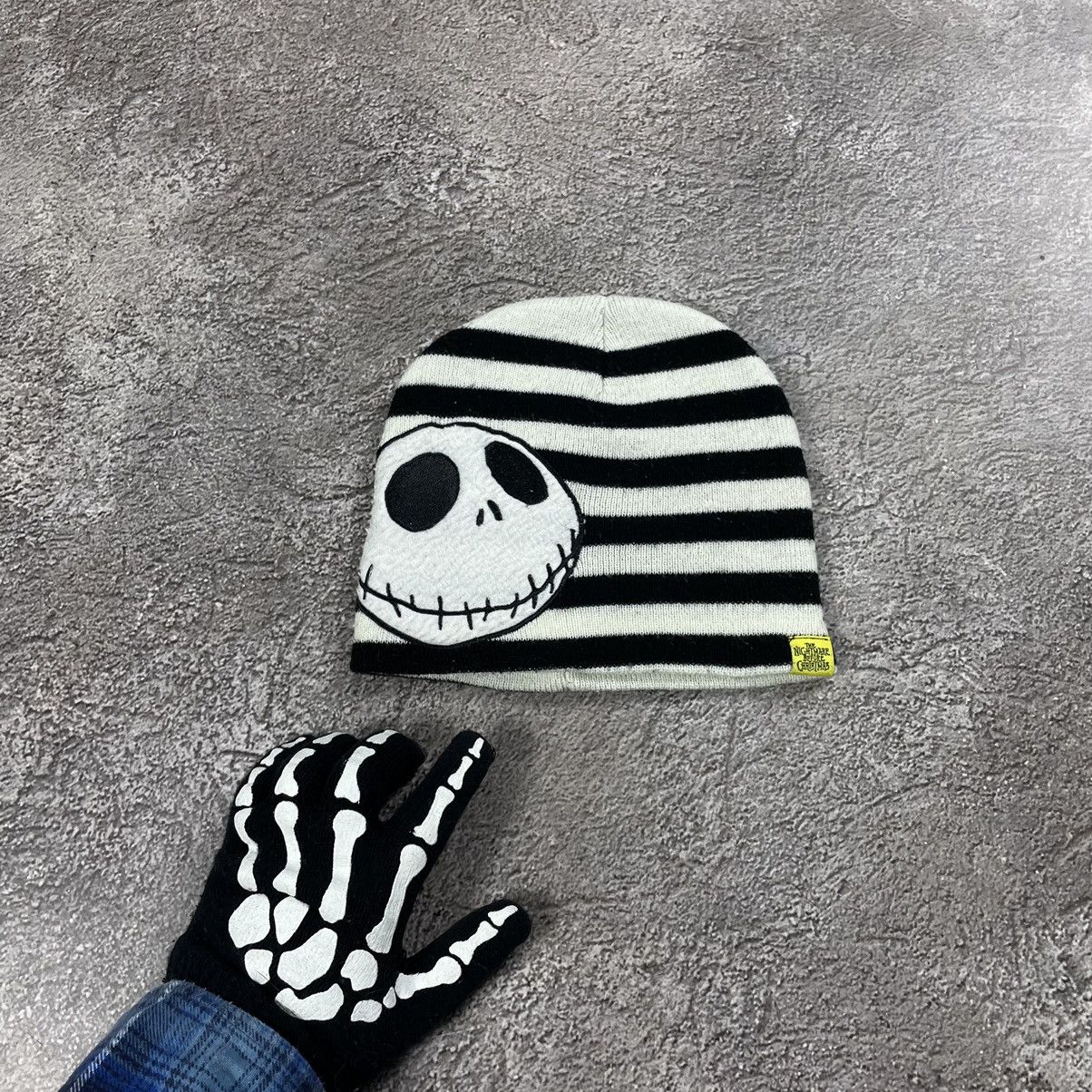 Vintage Vintage Y2K Striped Skull Graphic Beanie Black White Swag OS Size ONE SIZE - 1 Thumbnail