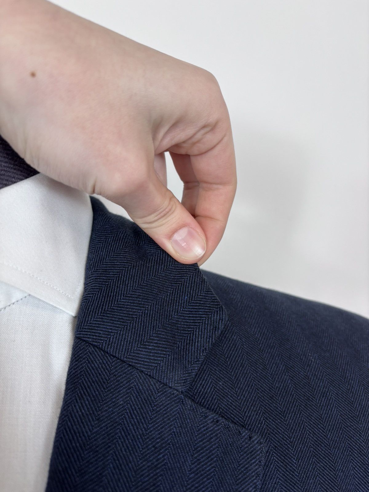 SCABAL Scabal Men’s Herringbone Navy Blue Cotton Blazer Jacket Size 40R - 7 Thumbnail