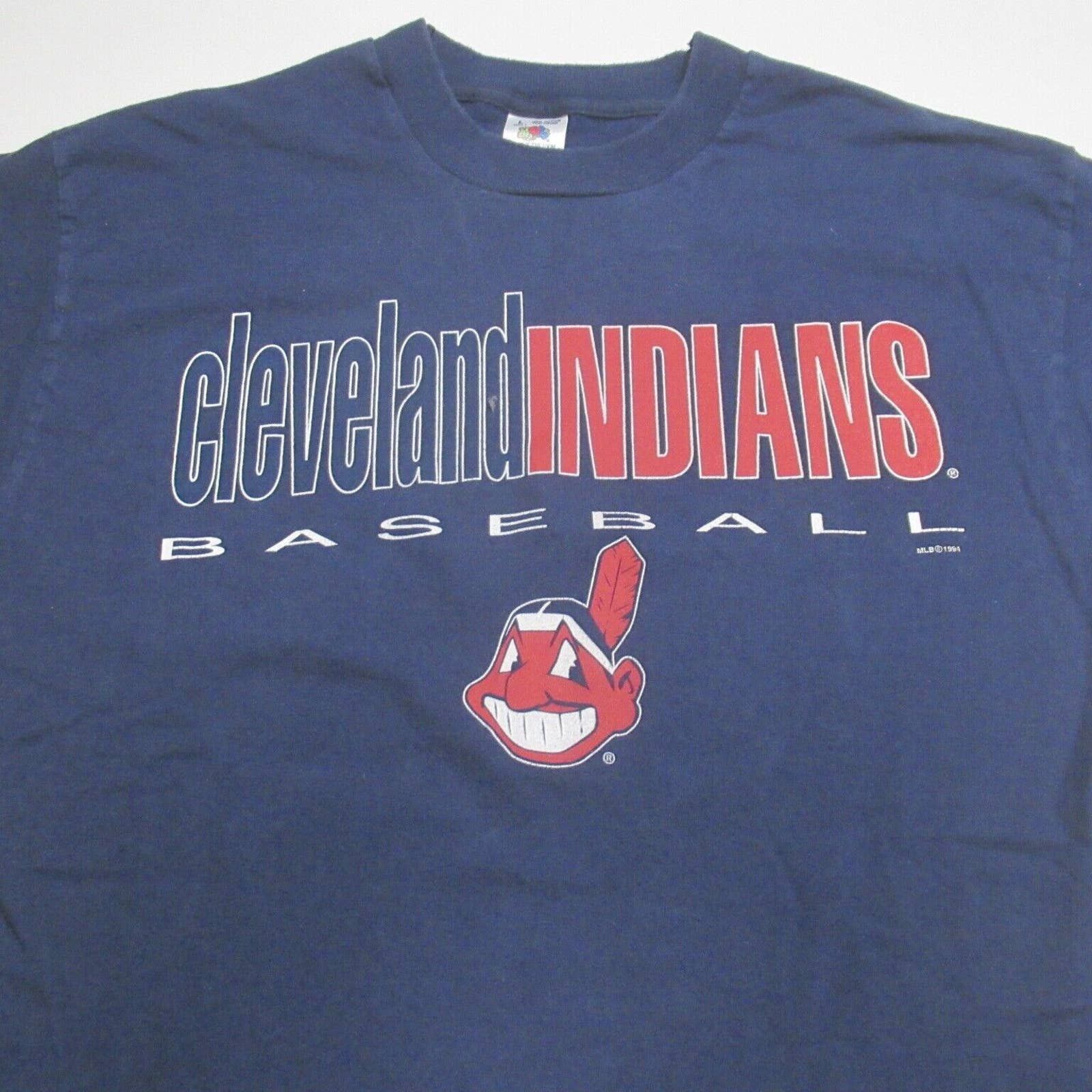 VINTAGE MLB CLEVELAND INDIANS WITH CHIEF WAHOO TEE SHIRT 1995 SIZE 2XL –  Vintage rare usa