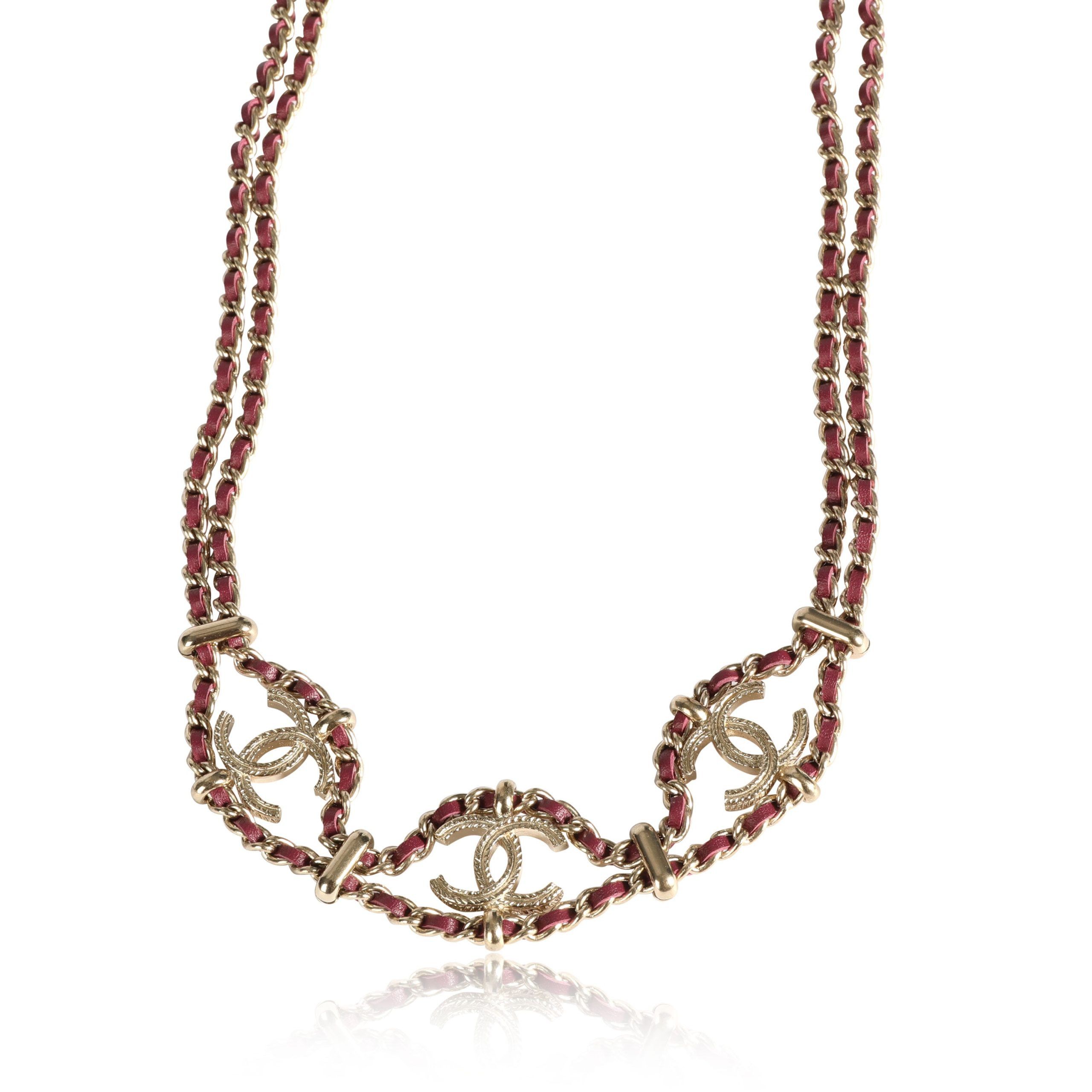 image of Chanel B18 C Burgundy Woven Wrap Necklace in Silver, Women's