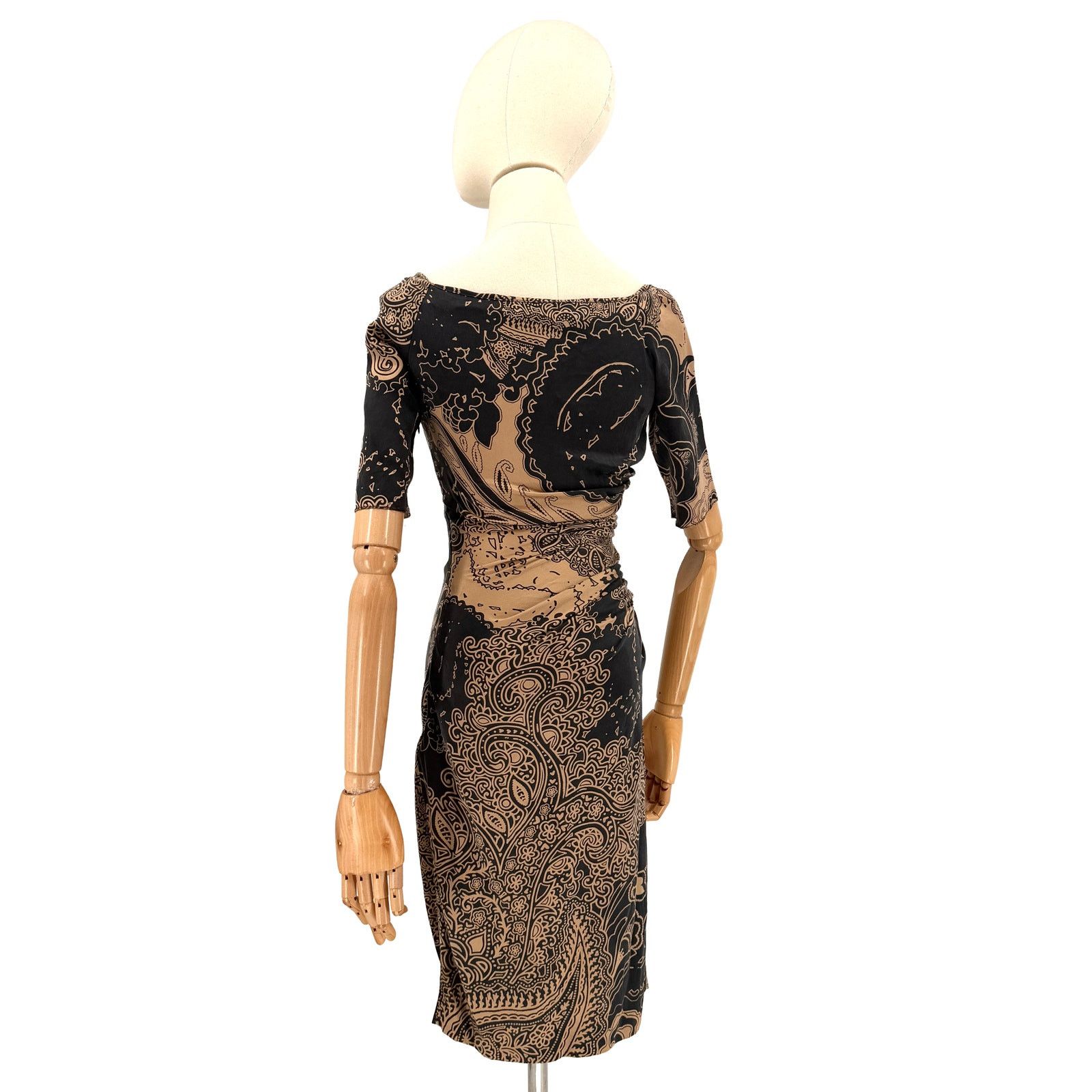 Etro Vintage Y2K Black Copper Silk Stretch Ruched Paisley Dress Size XS / US 0-2 / IT 36-38 - 5 Thumbnail