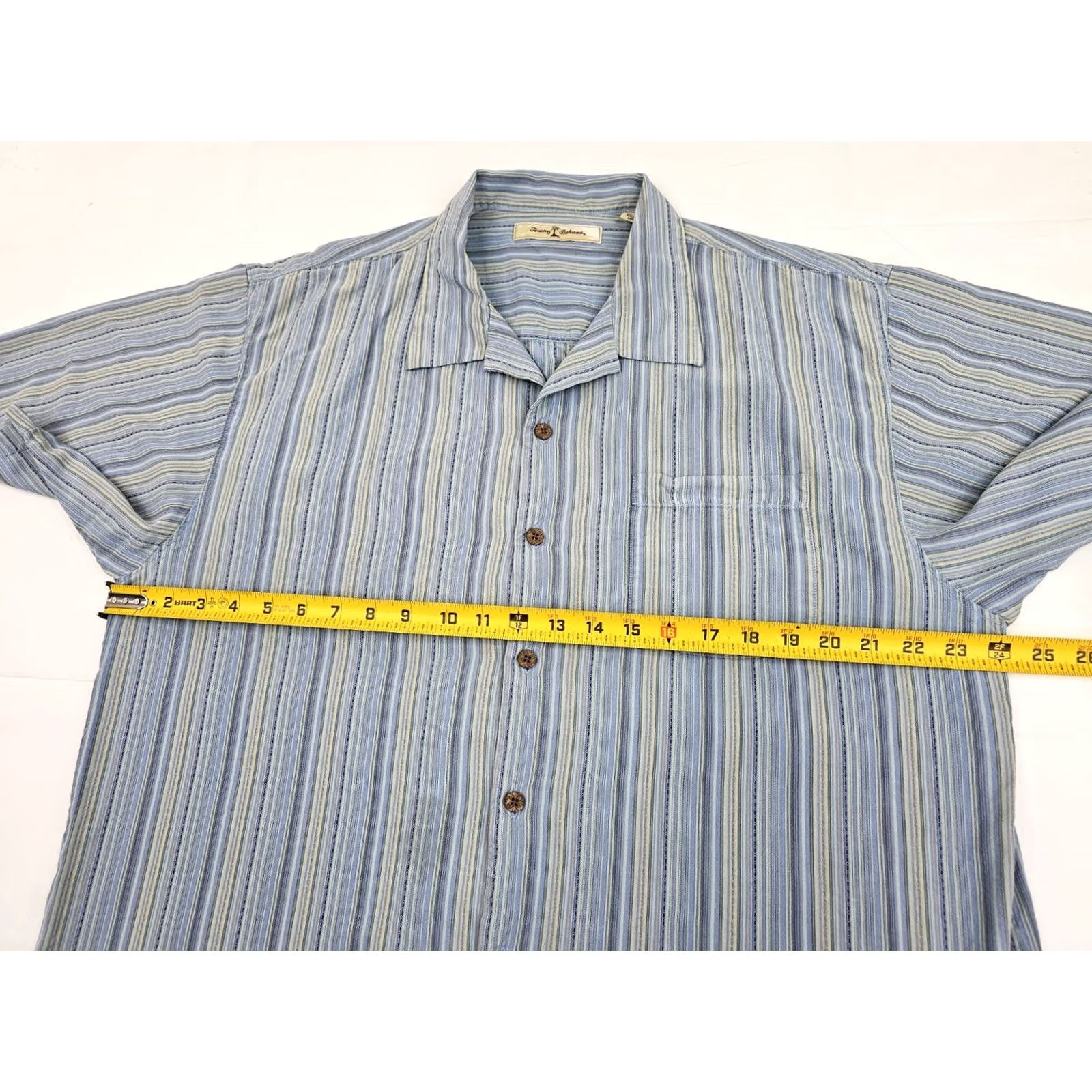 Tommy Bahama Tommy Bahama Shirt Men XL Blue Silk Short Sleeve Button Aqua & Beige Stipe 100% Size US XL / EU 56 / 4 - 5 Thumbnail