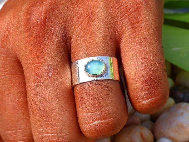 Handmade Chalcedony Ring, Handmade 925 Silver Band, March Birthstone Size ONE SIZE - 9 Thumbnail