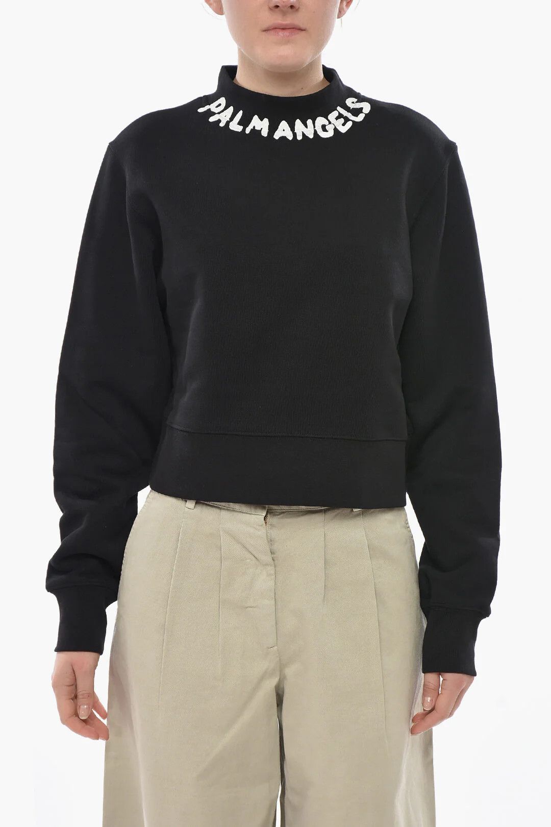 Palm Angels og1mm0326 Cropped-Fit Crewneck Sweatshirt in Black Size XS / US 0-2 / IT 36-38 - 2 Thumbnail