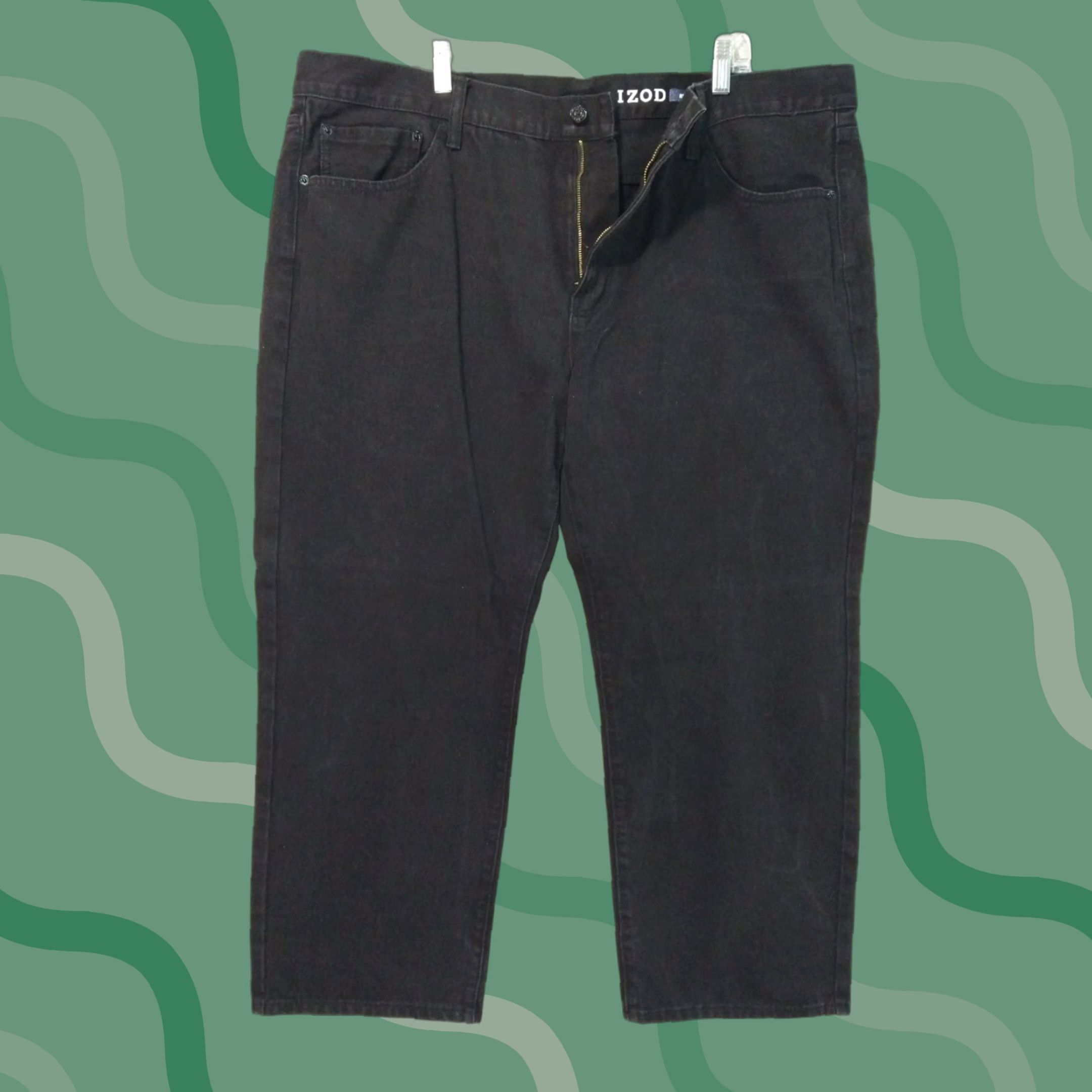 Izod IZOD Jeans Mens 44x30 Black Denim Relaxed Fit Straight Leg High Rise Dark Wash Jeans Size US 44 / EU 60 - 1 Thumbnail