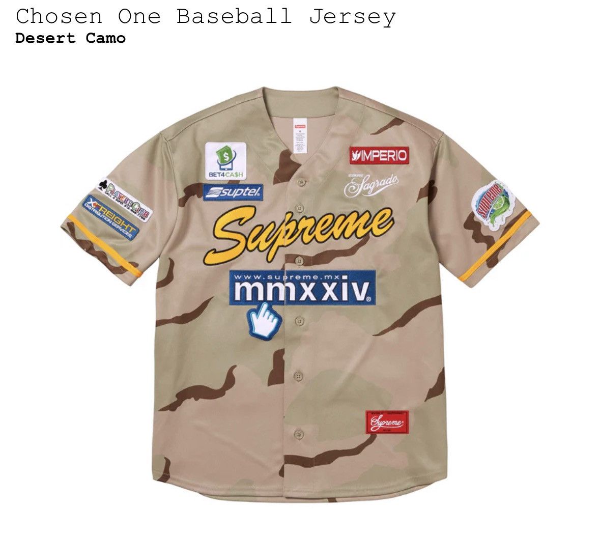 image of Supreme Chosen One Baseball Jersey L in Desert Camo, Men's (Size Large)