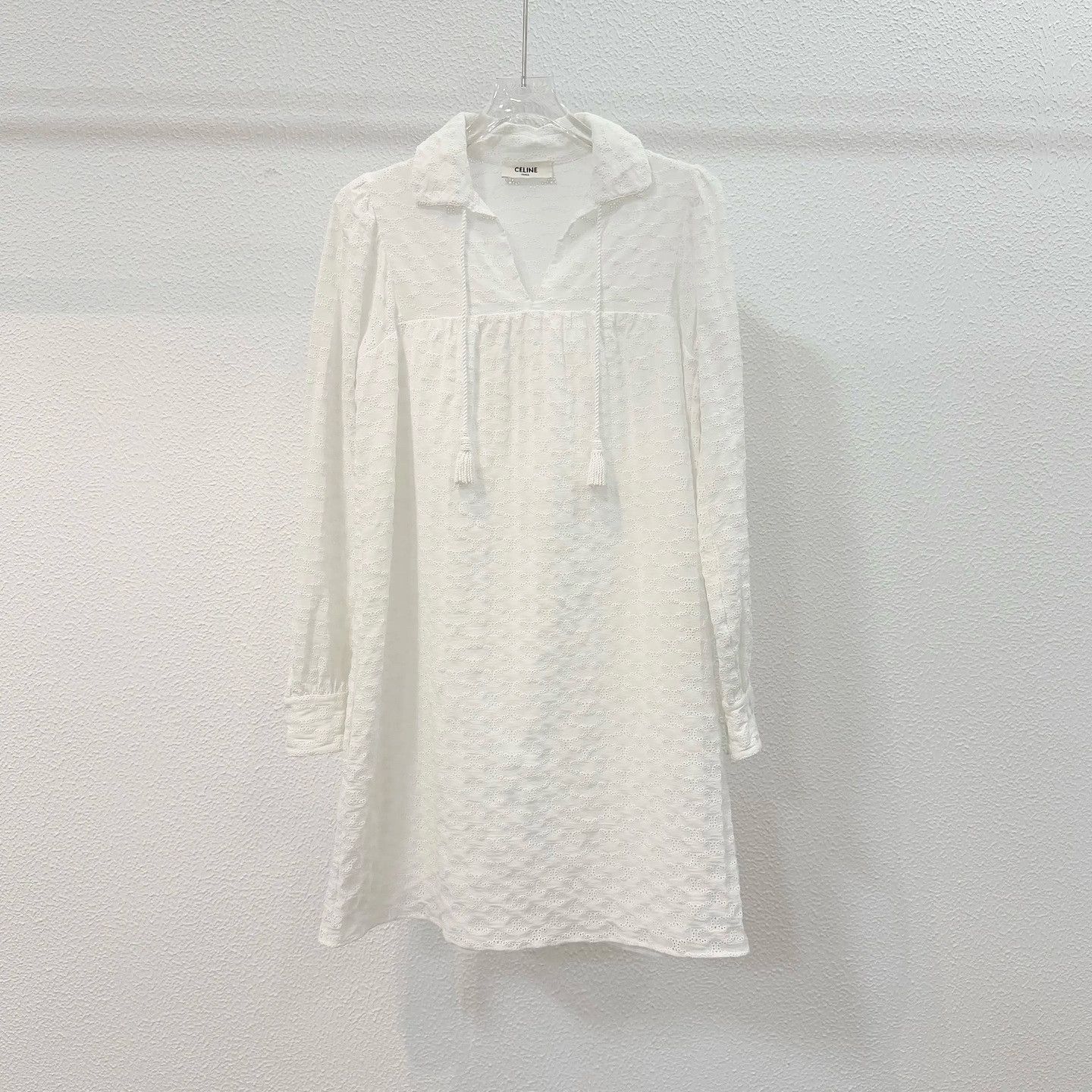 Celine CELINE White Cotton Embroidered Mini Dress Size 38 Size S / US 4 / IT 40 - 1 Thumbnail