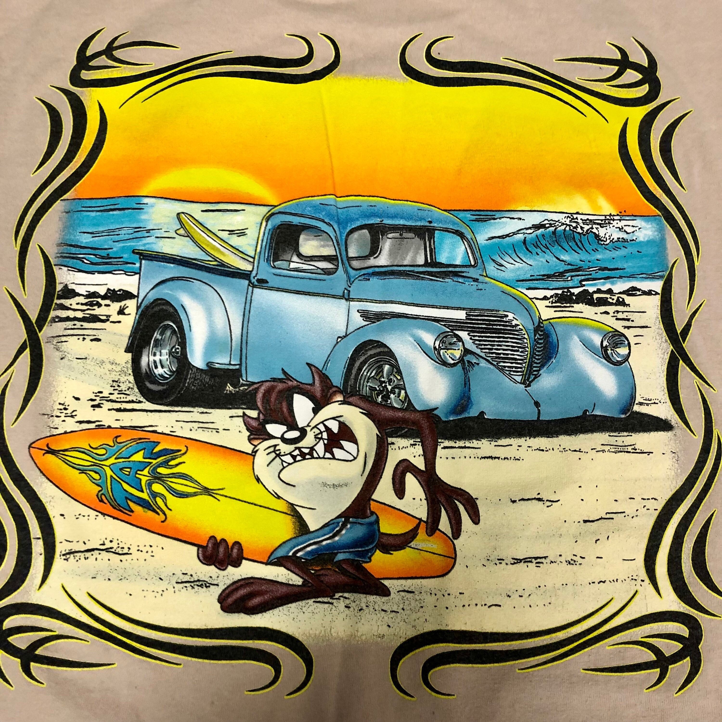 Warner Bros 1997 Looney Tunes Loons 1955 Chevy TAZ SURFER Shirt Size US XL / EU 56 / 4 - 1 Thumbnail