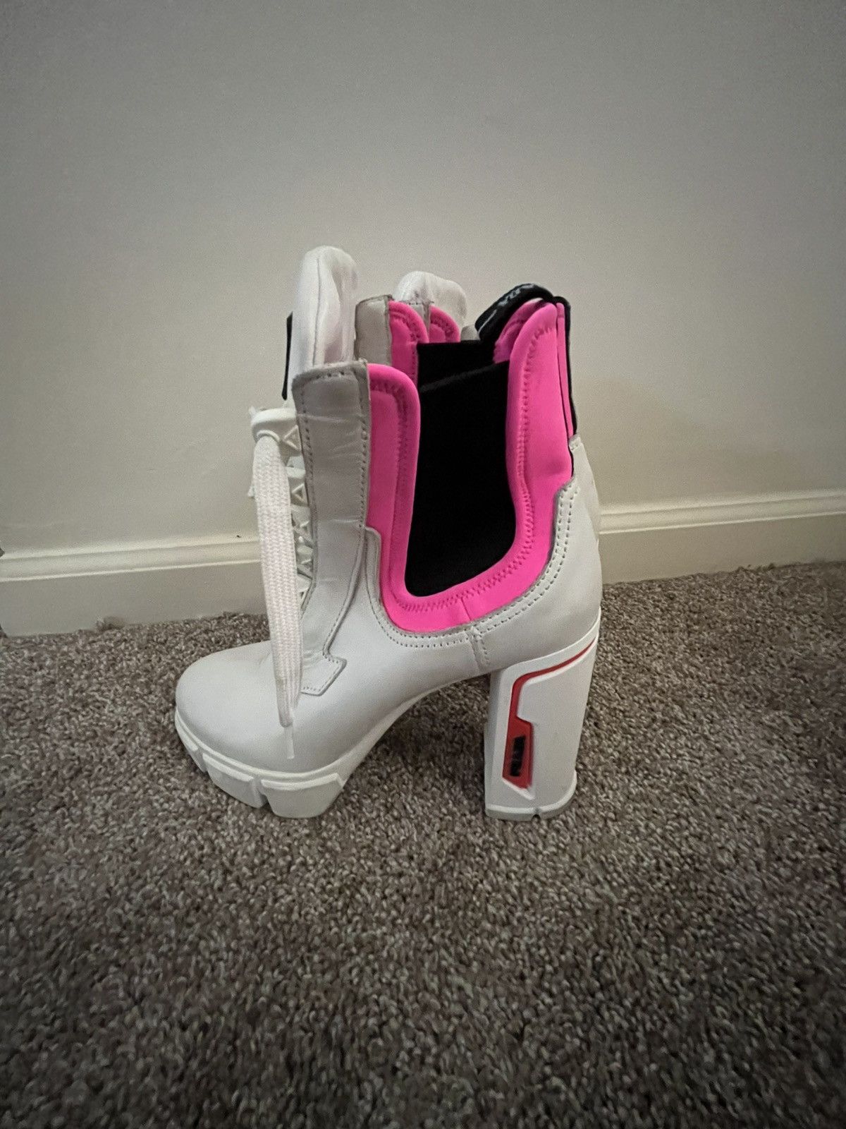 Prada Vintage PRADA white biker boot heels Size US 8.5 / IT 38.5 - 2 Thumbnail