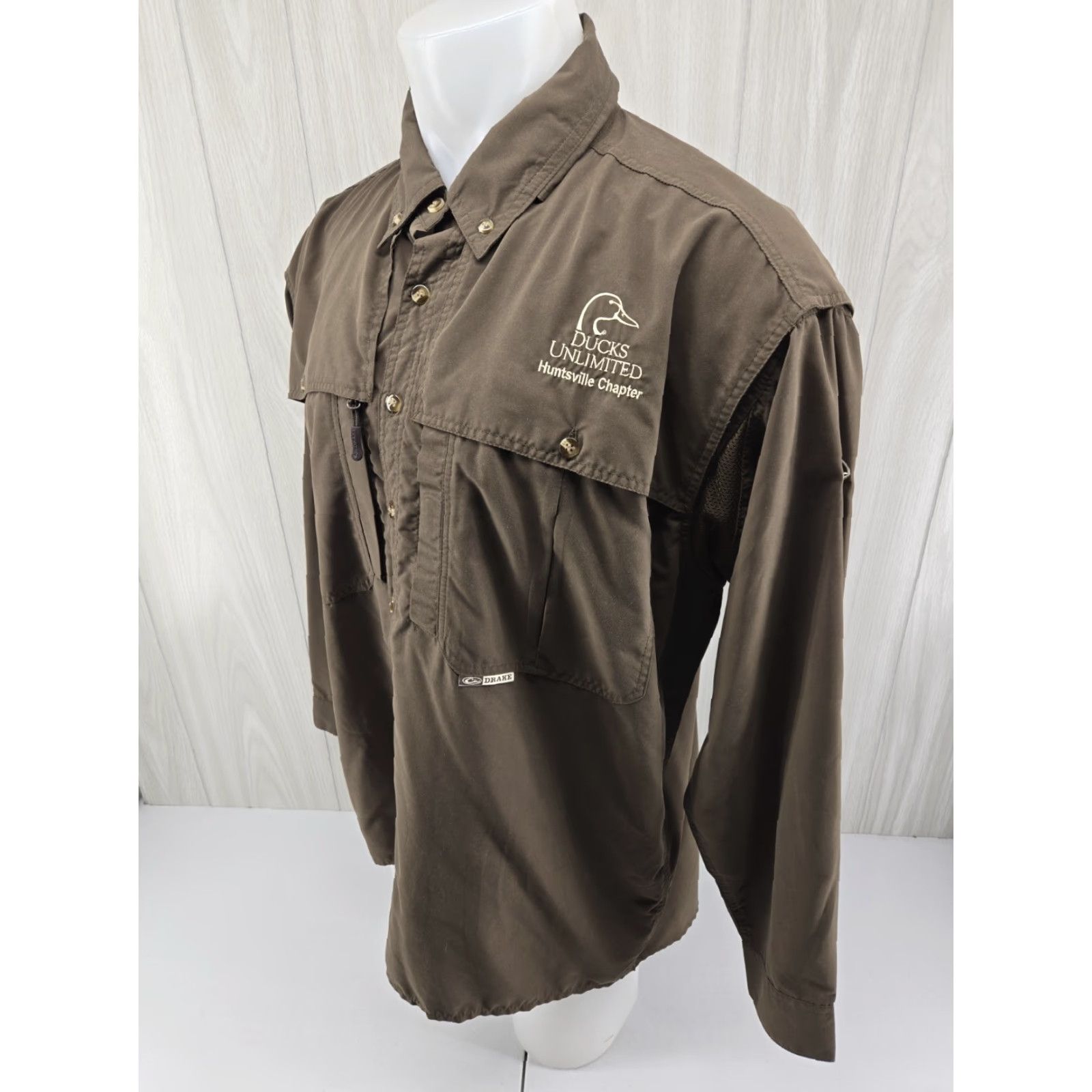 Vintage Drake Waterfowl Button-Up Shirt Long Sleeve Brown Ducks Unlimited Huntsville AL Chapter Hunting Vented Embroidered Pockets Collared L Size Mens Size US L / EU 52-54 / 3 - 5 Thumbnail