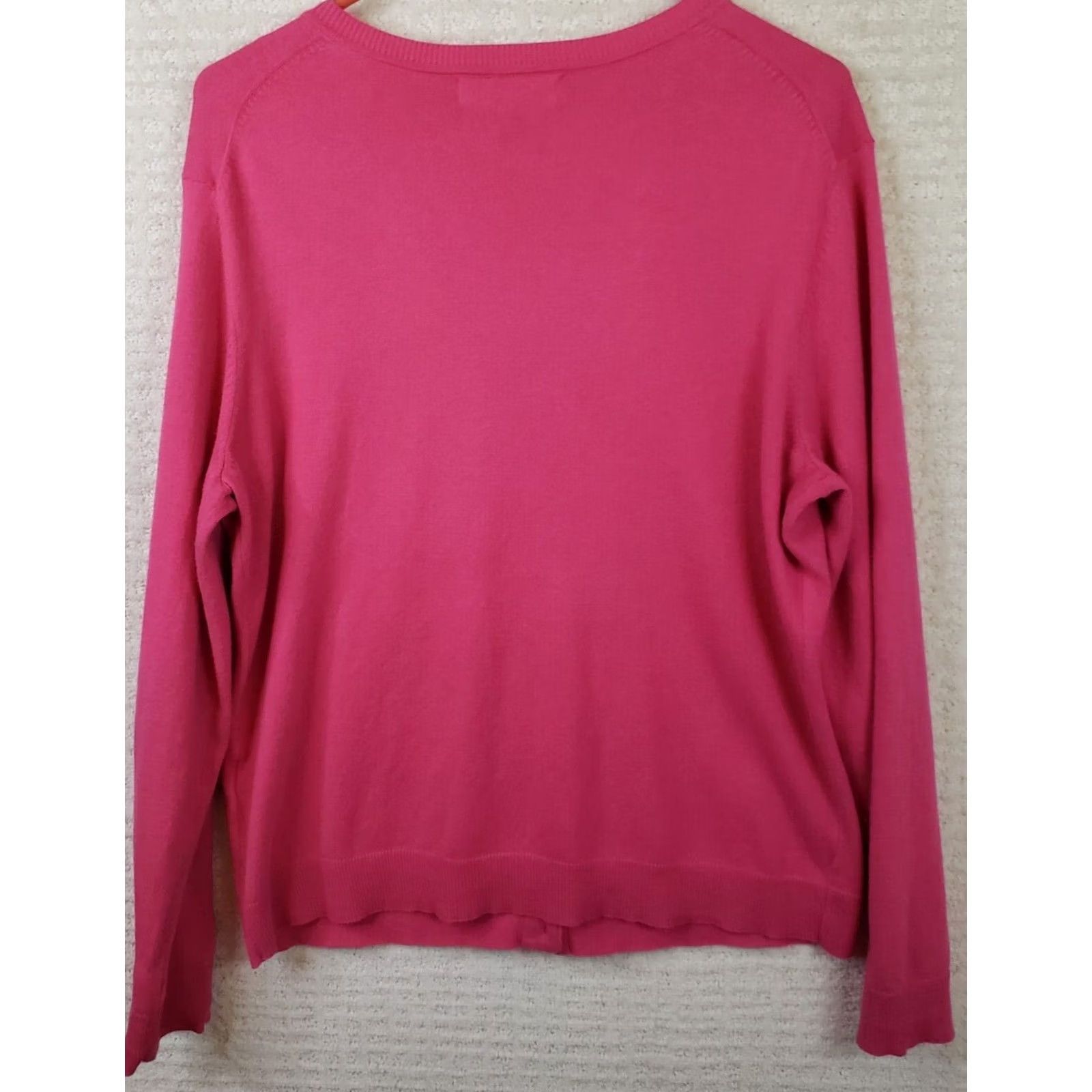 Vintage Karen Scott Women's L Cardigan Sweater Pink Cotton Blend Button Front Round Neck Long Sleeve Regular Fit Barbie Theme Casual Workwear Size L / US 10 / IT 46 - 5 Thumbnail