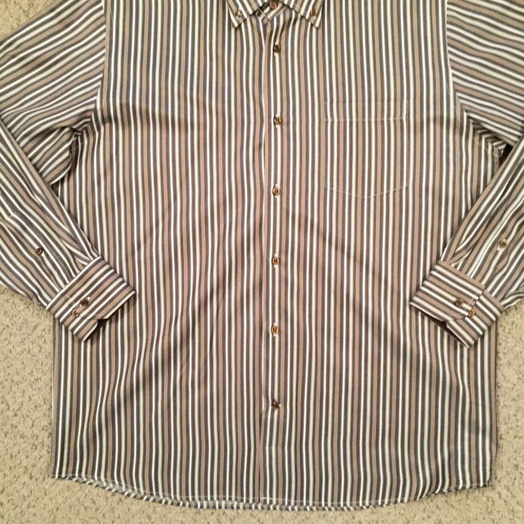 Vintage Profilo Uomo Shirt Large Brown Striped Long Sleeve Button Up Italy Mens Size US L / EU 52-54 / 3 - 4 Thumbnail