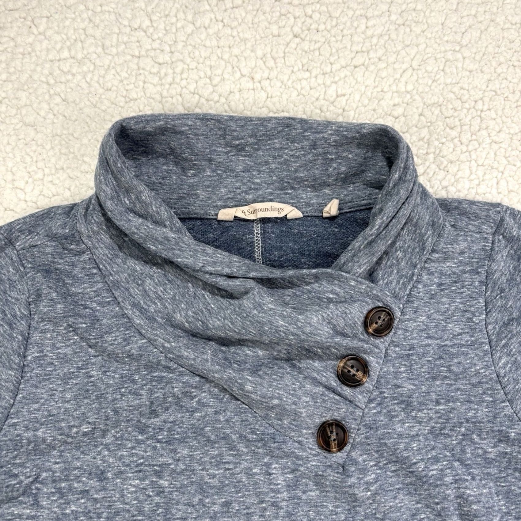 Soft Surroundings Soft Surroundings Blouse Tunic Long Sleeve Cowl Neck Button Lightweight Polyester Blend Seaport Heather Blue PS Petite Women Size S / US 4 / IT 40 - 3 Thumbnail