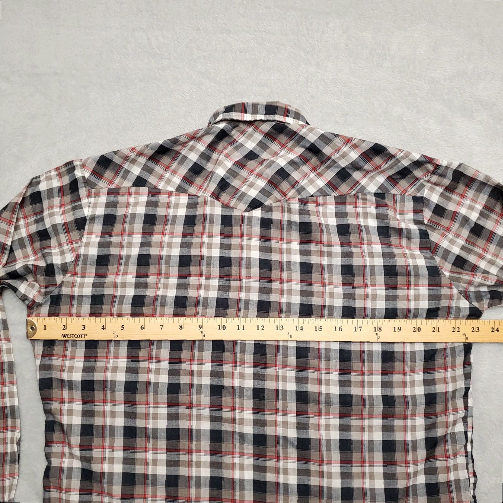 Vintage VINTAGE BJ-R Shirt Mens L Gray Plaid Pearl Snap Long Tails Form-Fit Western Size US L / EU 52-54 / 3 - 6 Thumbnail