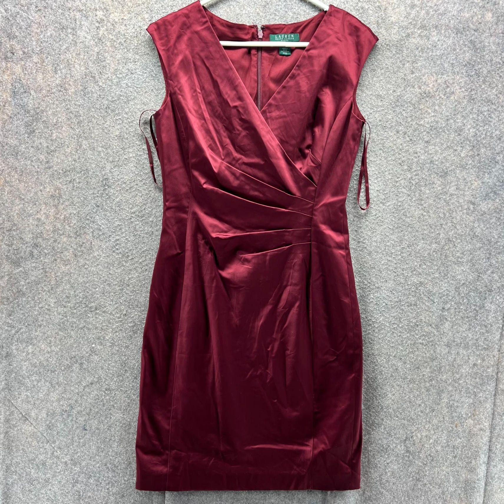 Ralph Lauren VINTAGE? (No) Lauren Ralph Lauren Dress Women 6 Red Wine Satin Pencil Shift Cocktail Party Size M / US 6-8 / IT 42-44 - 2 Thumbnail