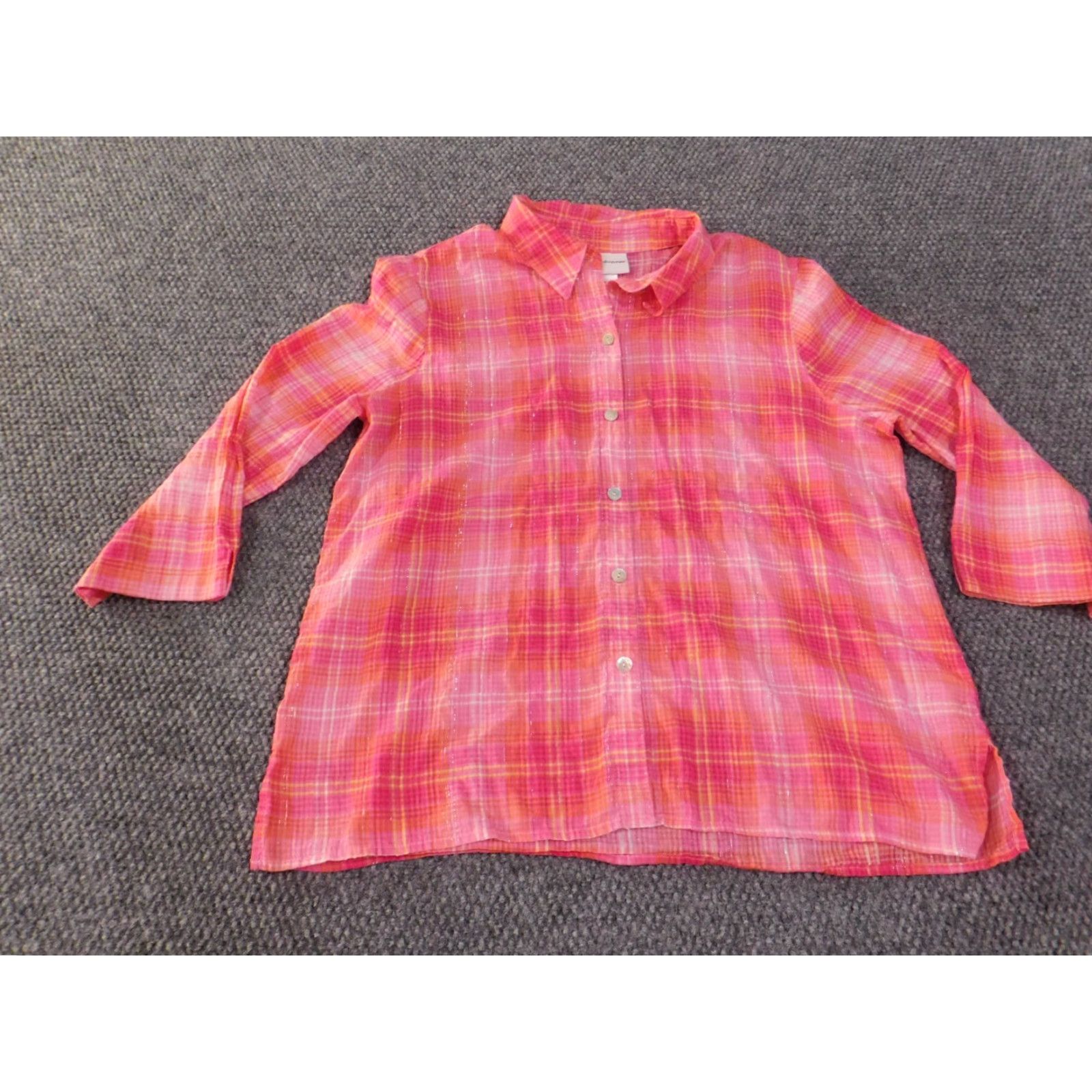 Vintage Alfred Dunner Button-Up Shirt Womens Medium Pink Plaid Beaded Cotton Woven Long Sleeve Collared Basic Vintage No (adjusted for clarity) Size M / US 6-8 / IT 42-44 - 3 Thumbnail